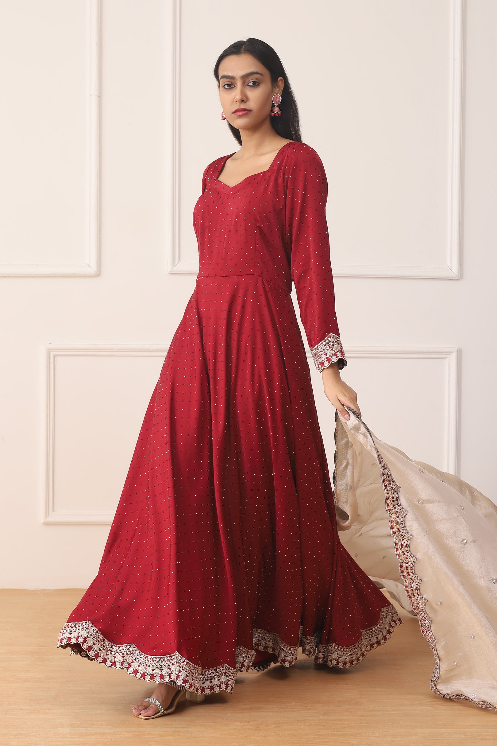RUBY GLOW MILANO SATIN ANARKALI SUIT