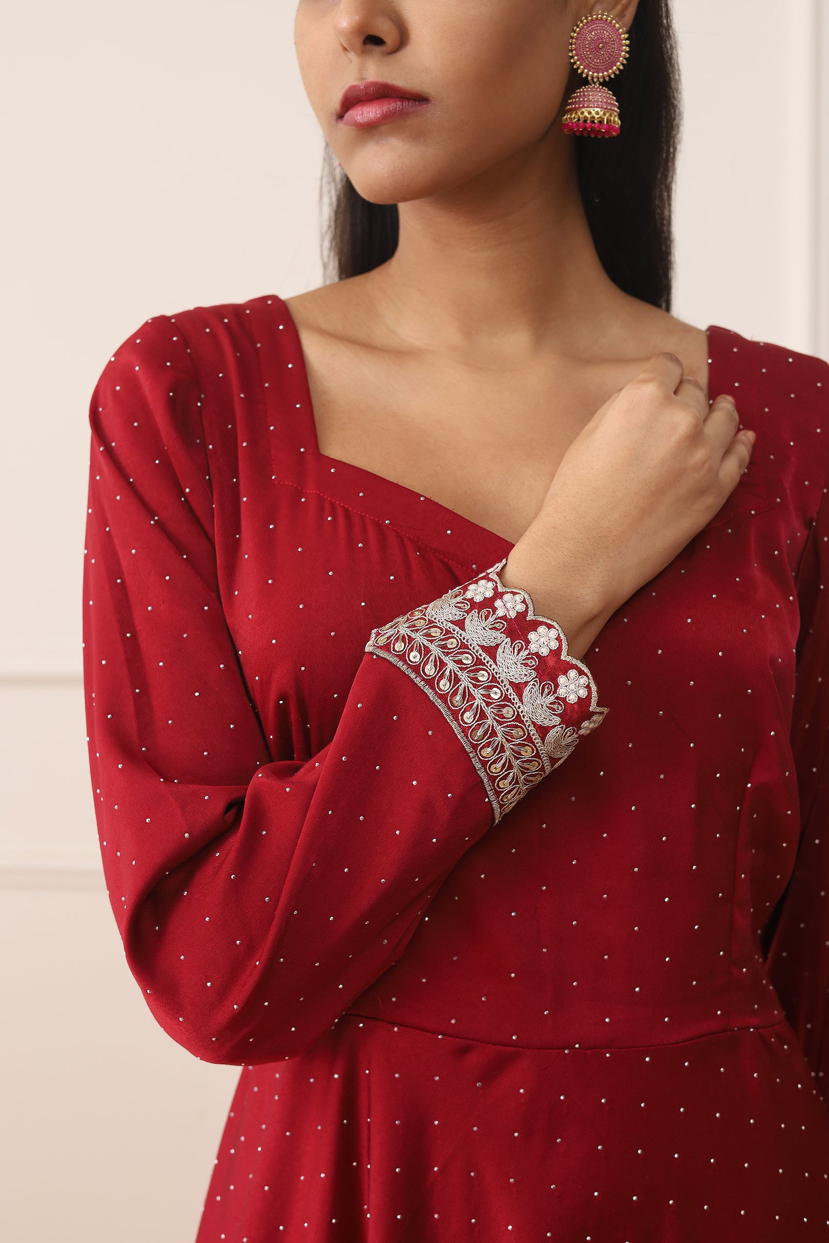 RUBY GLOW MILANO SATIN ANARKALI SUIT