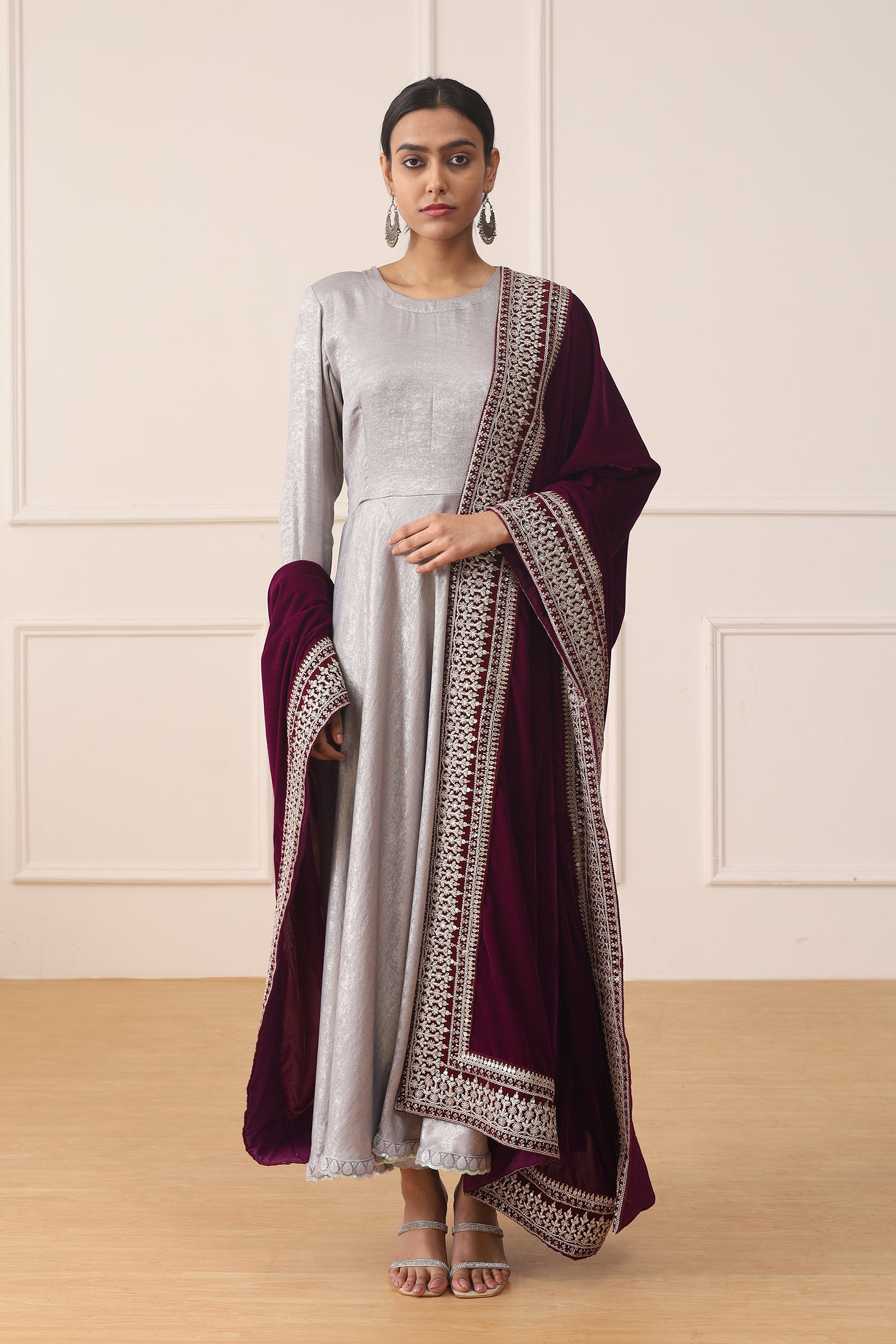 SMOKY SILVER ORCHID BLOOM ANARKALI SUIT