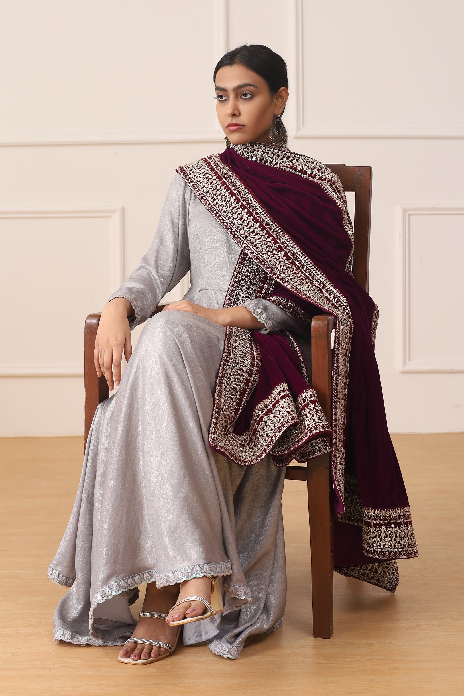 SMOKY SILVER ORCHID BLOOM ANARKALI SUIT
