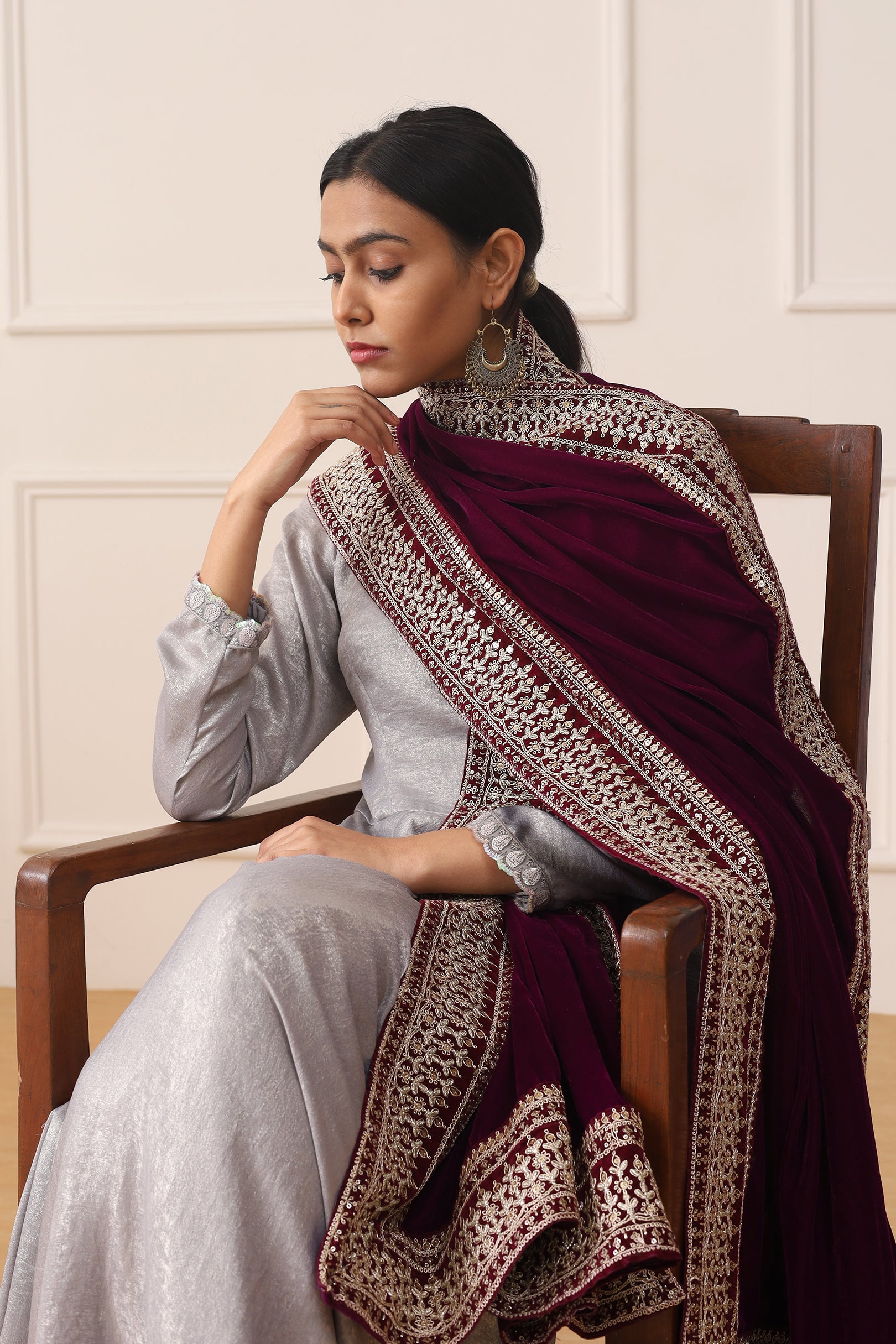 SMOKY SILVER ORCHID BLOOM ANARKALI SUIT