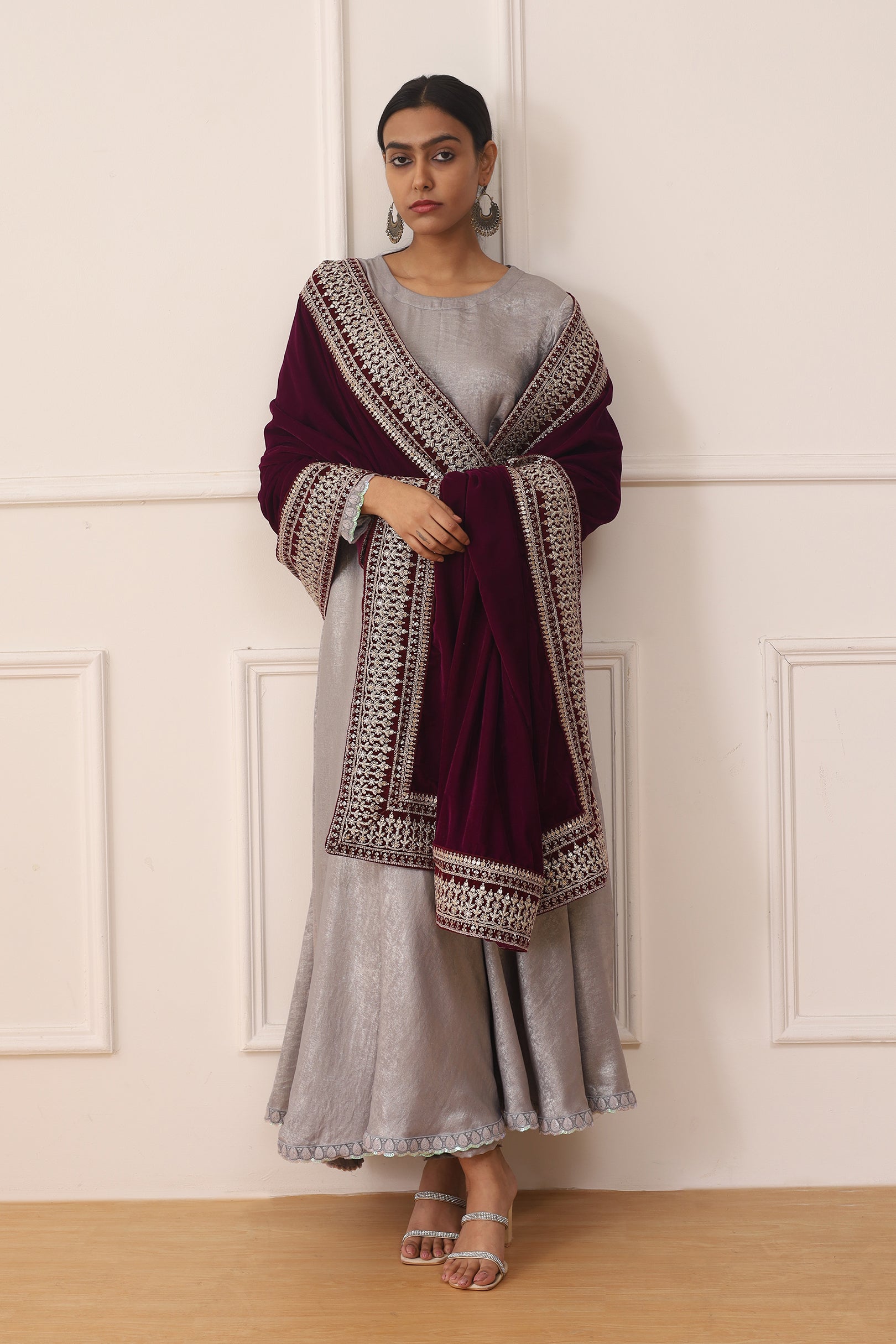 SMOKY SILVER ORCHID BLOOM ANARKALI SUIT