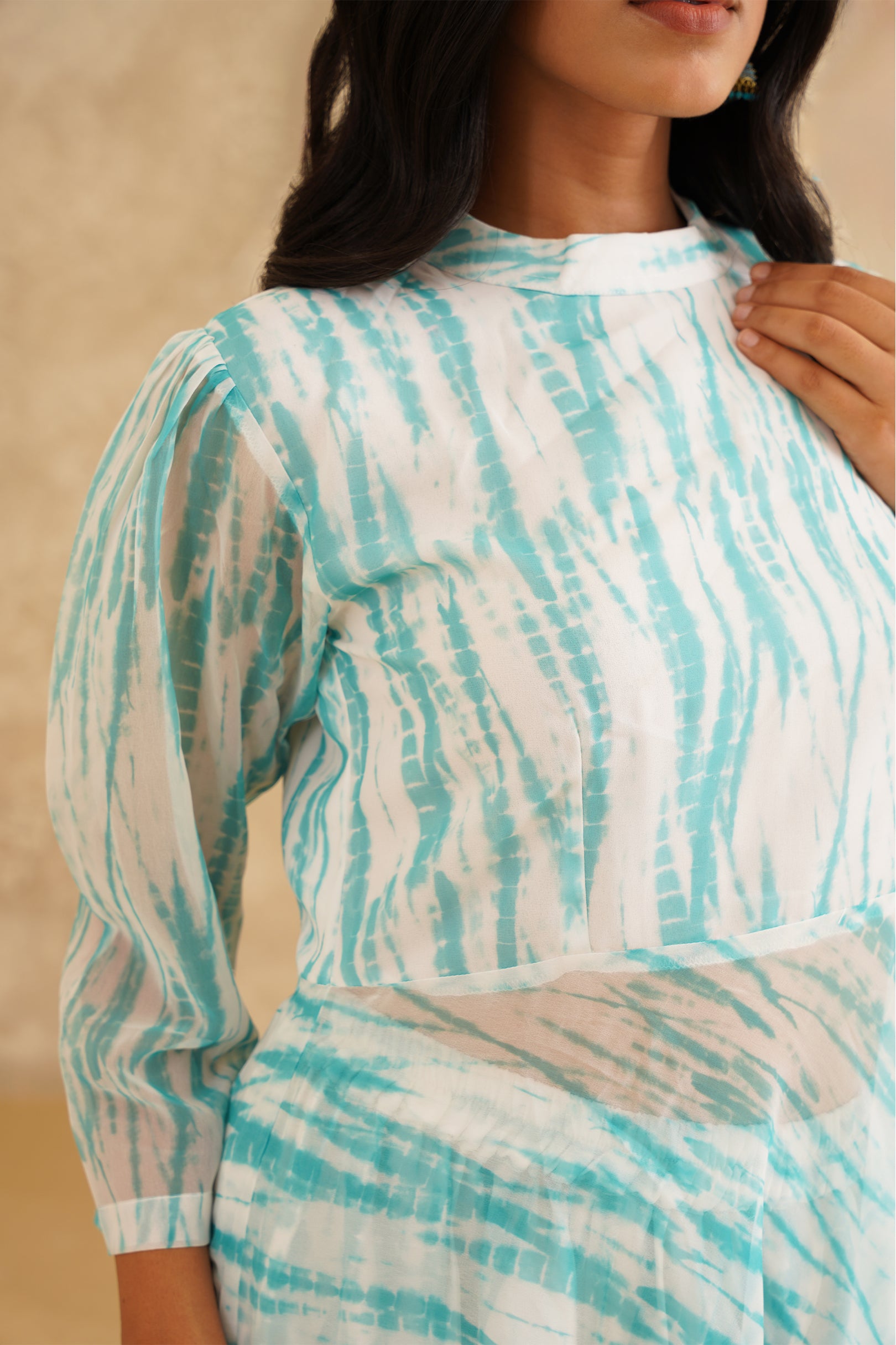 Sea Breeze Lehriya Print A-Line Suit