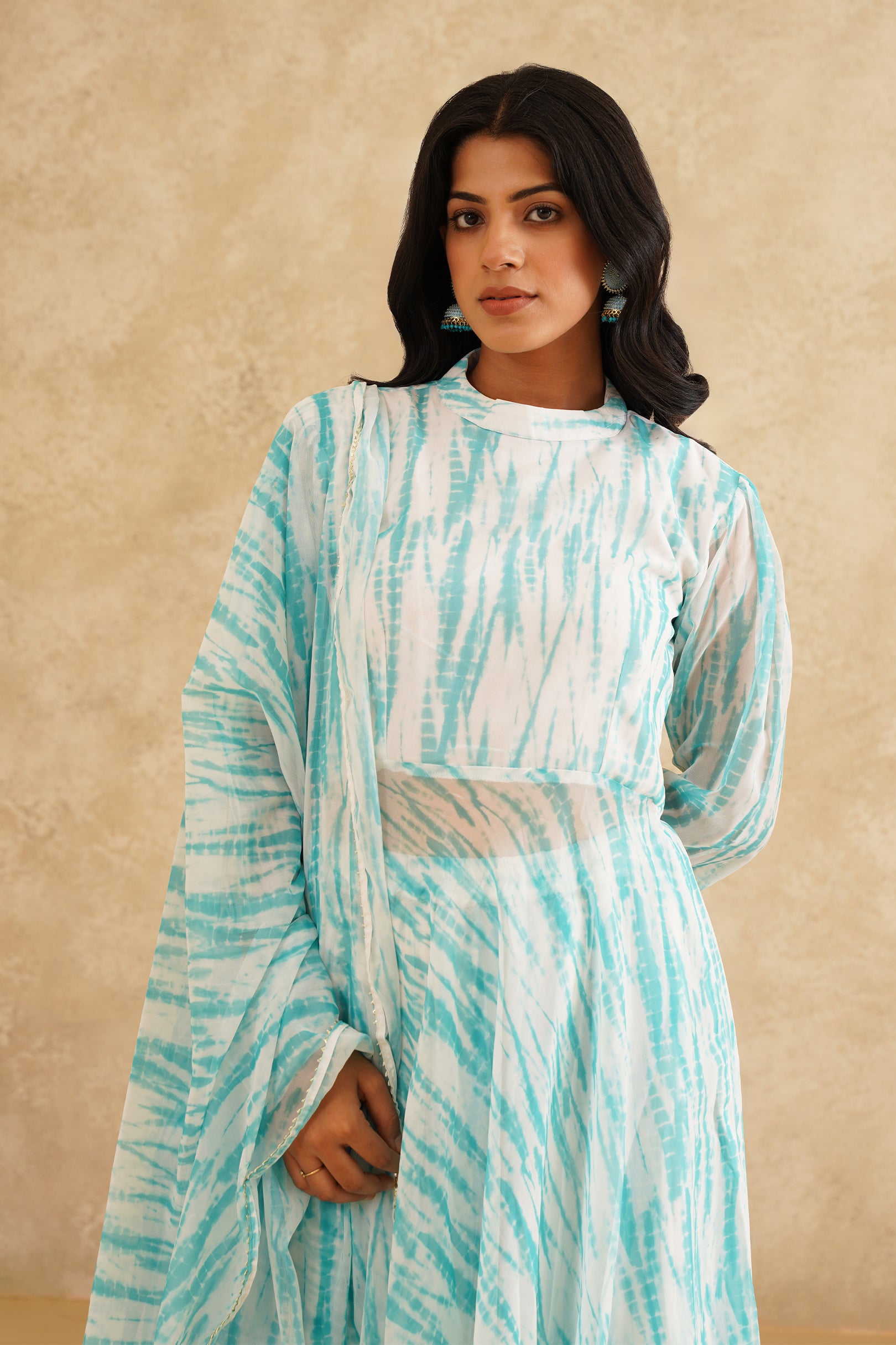 Sea Breeze Lehriya Print A-Line Suit