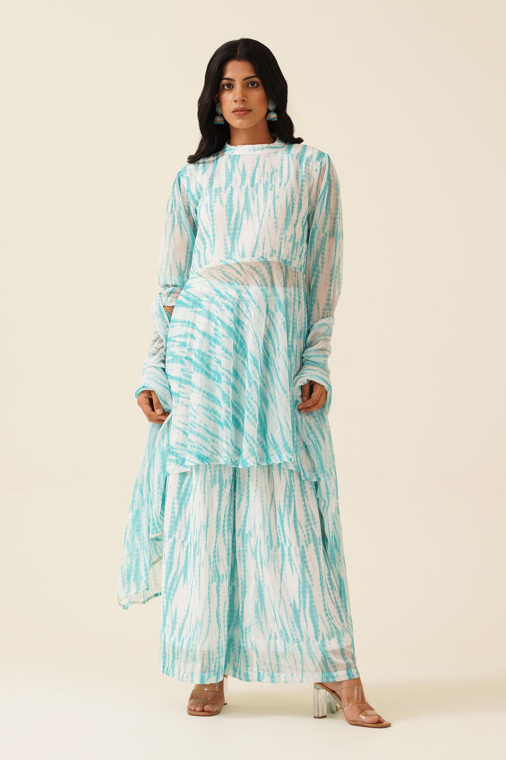 Sea Breeze Lehriya Print A-Line Suit