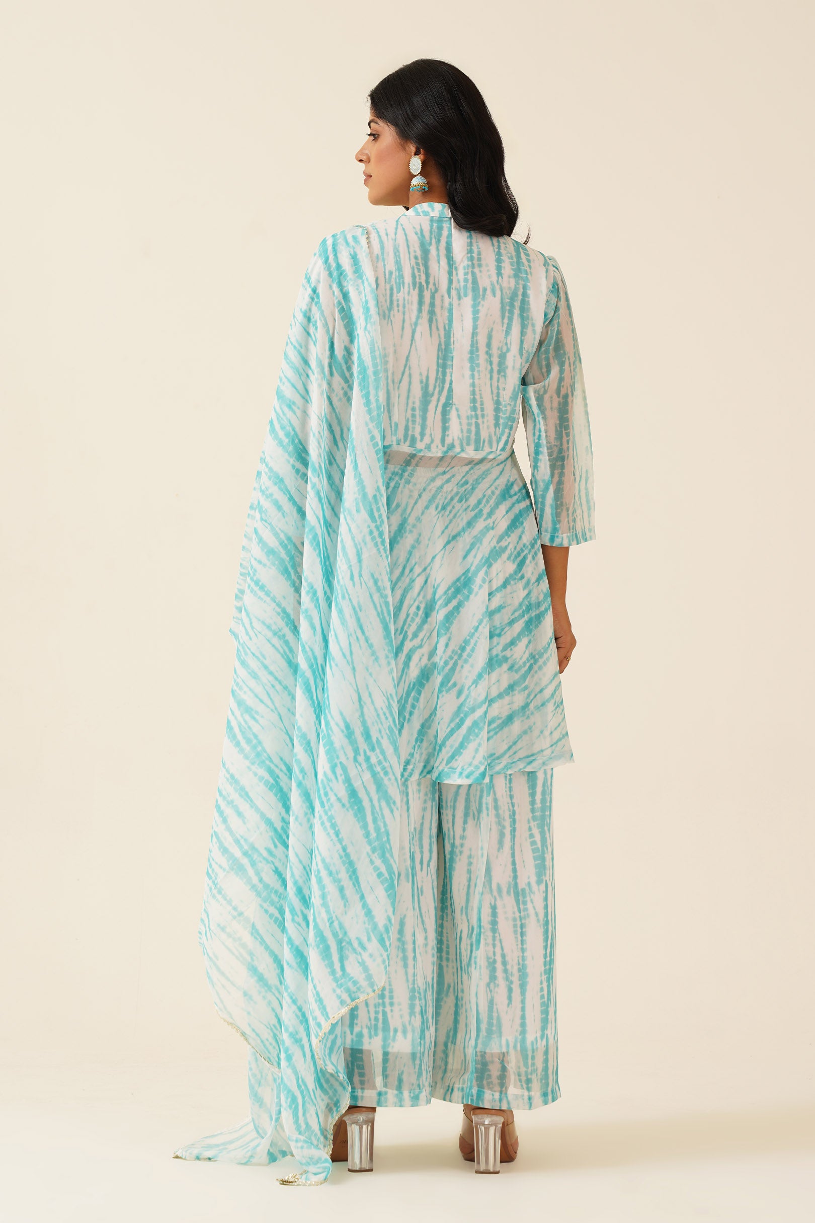 Sea Breeze Lehriya Print A-Line Suit