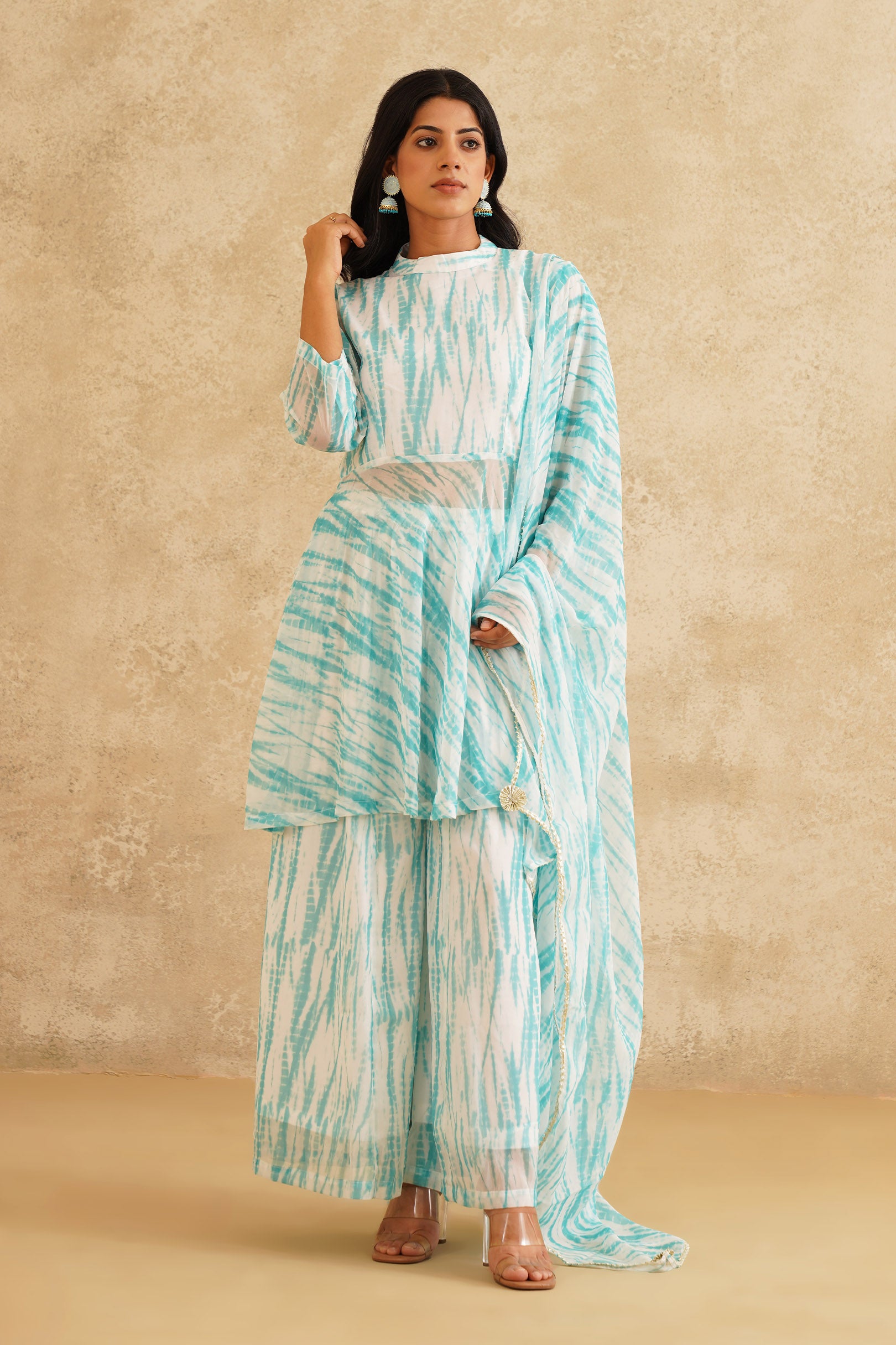 Sea Breeze Lehriya Print A-Line Suit