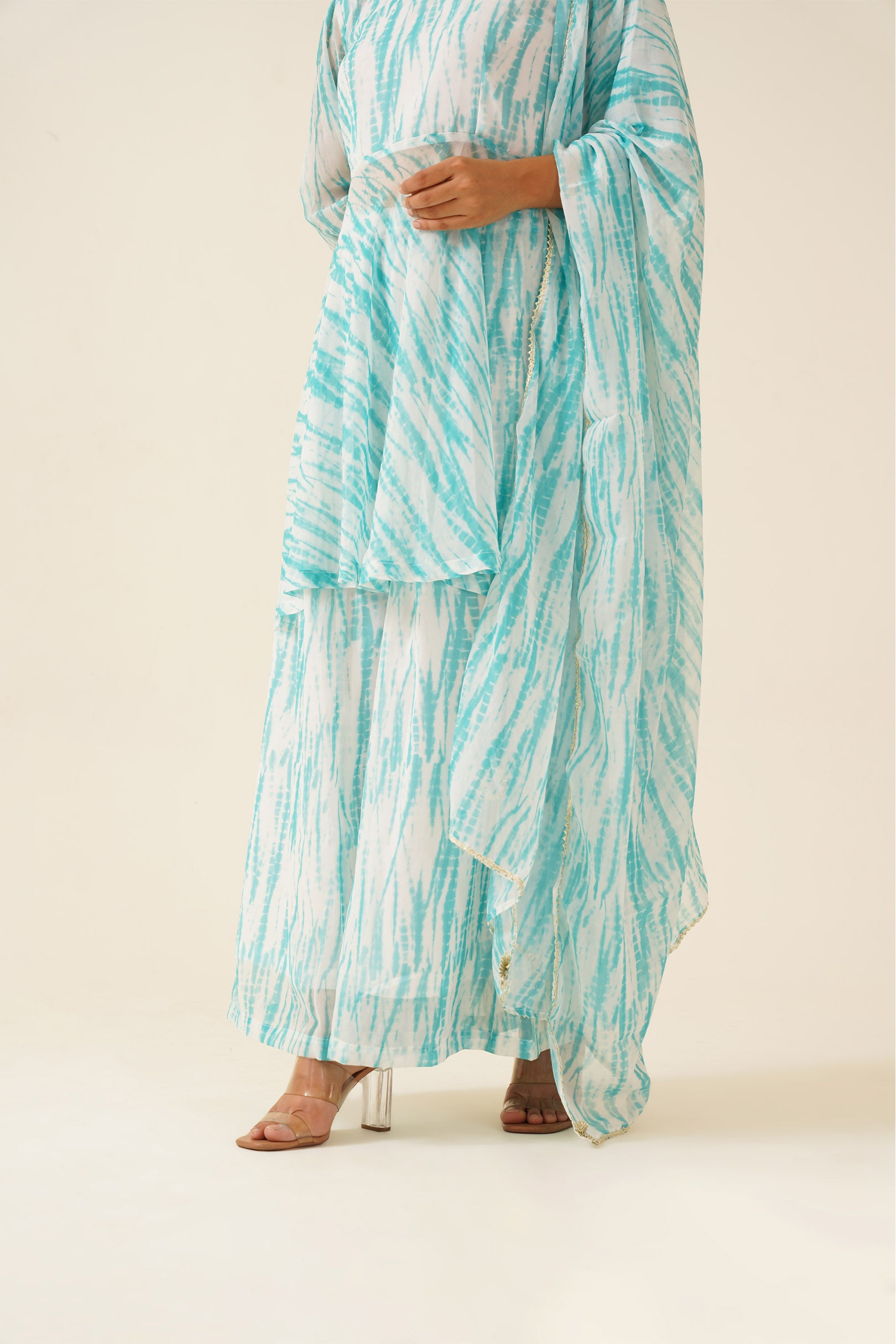 Sea Breeze Lehriya Print A-Line Suit