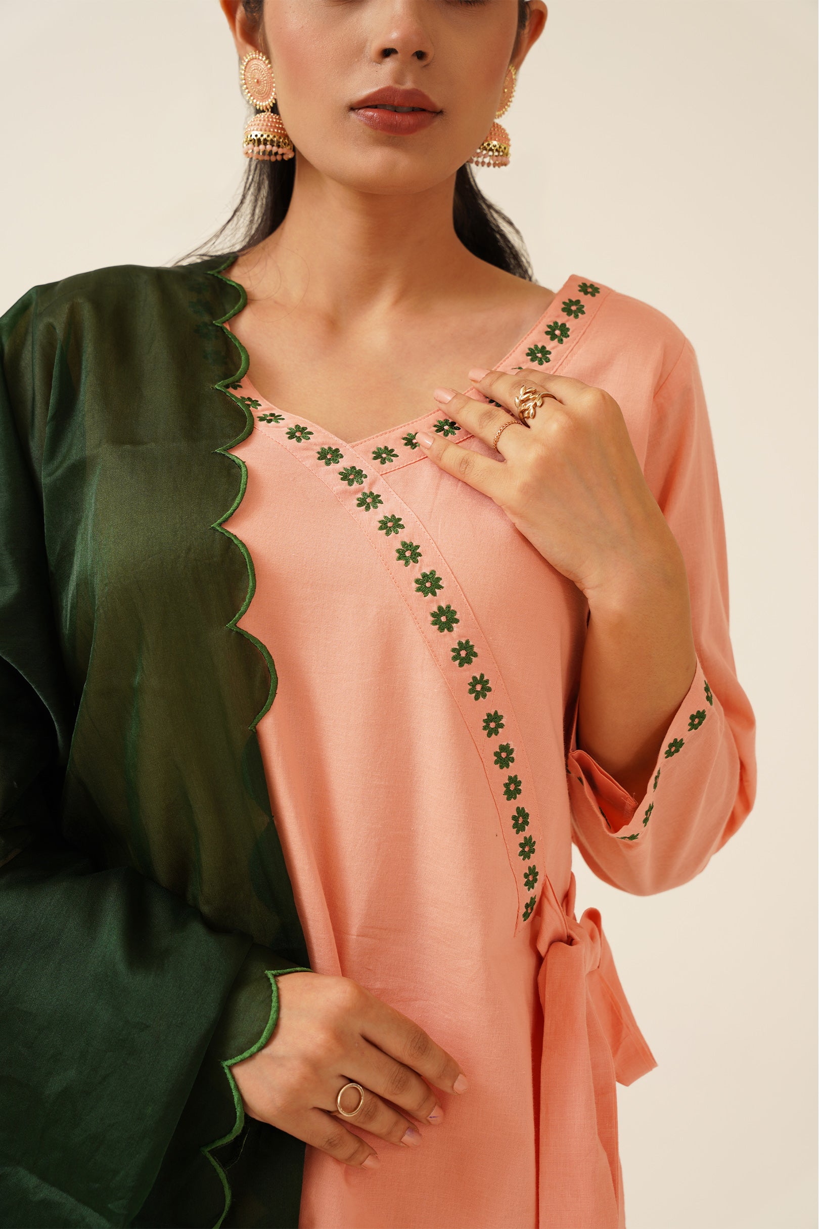 Peach Anghrakha Sharara With Organza Dupatta