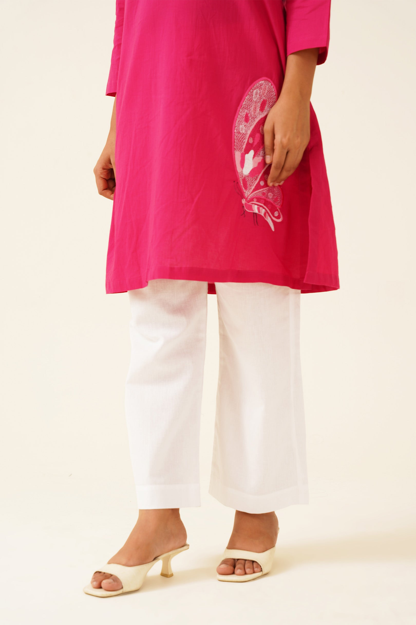 Hot Pink Kurti With White Pants