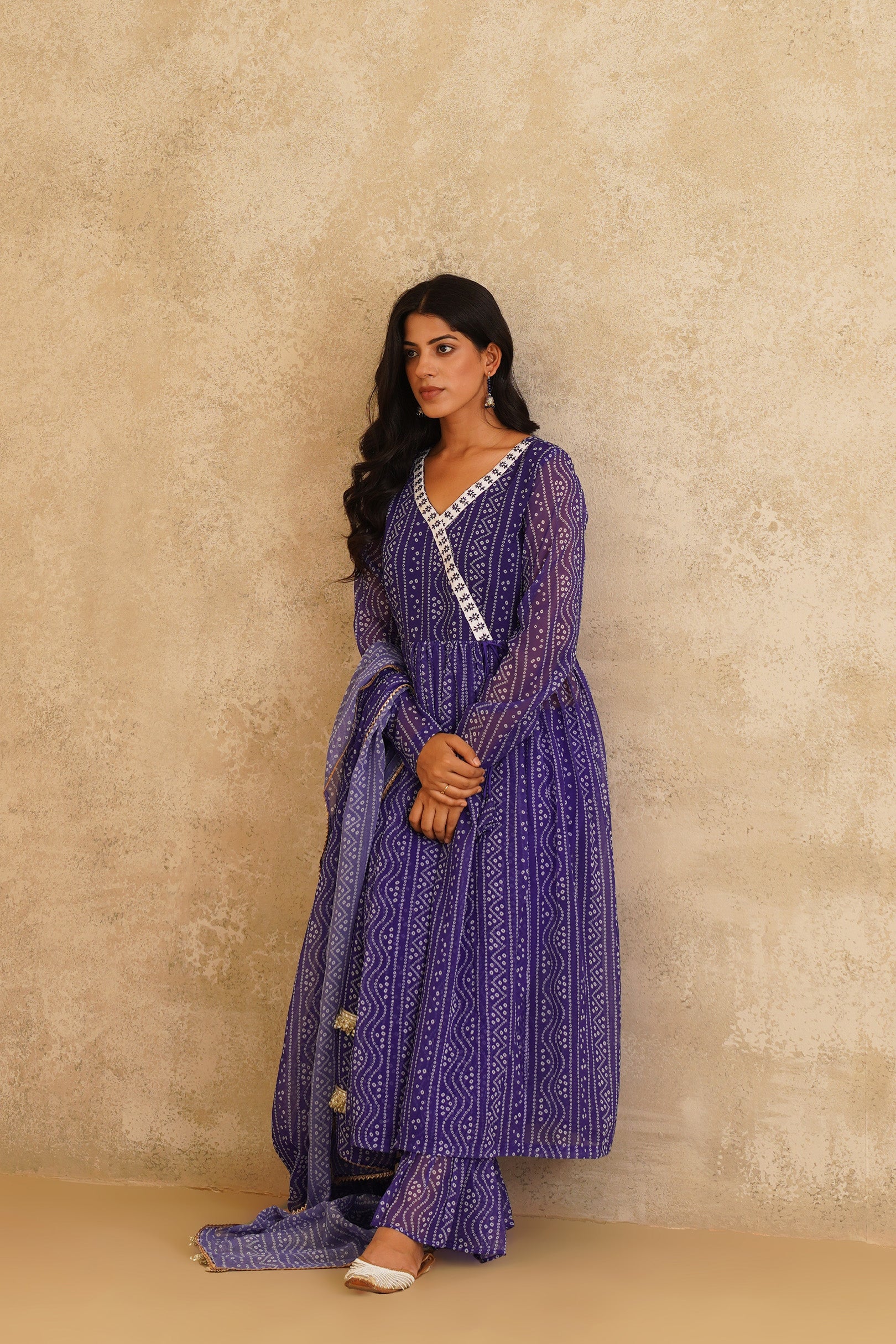 Azure Allure Chana Bandhej Anarkali Suit