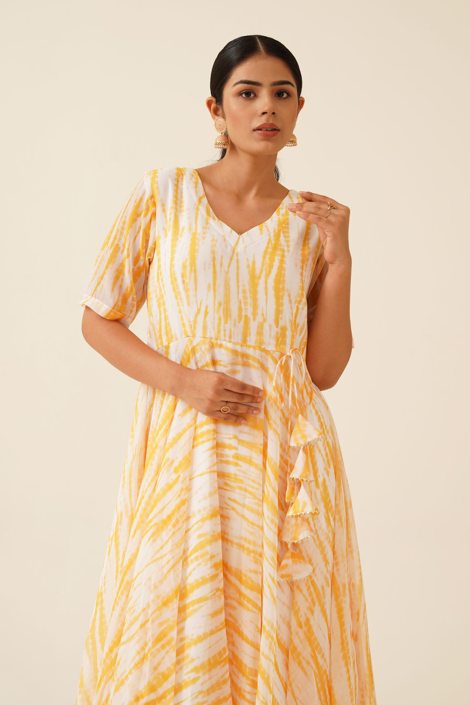 Marigold Magic Lehriya Print Anarkali Suit