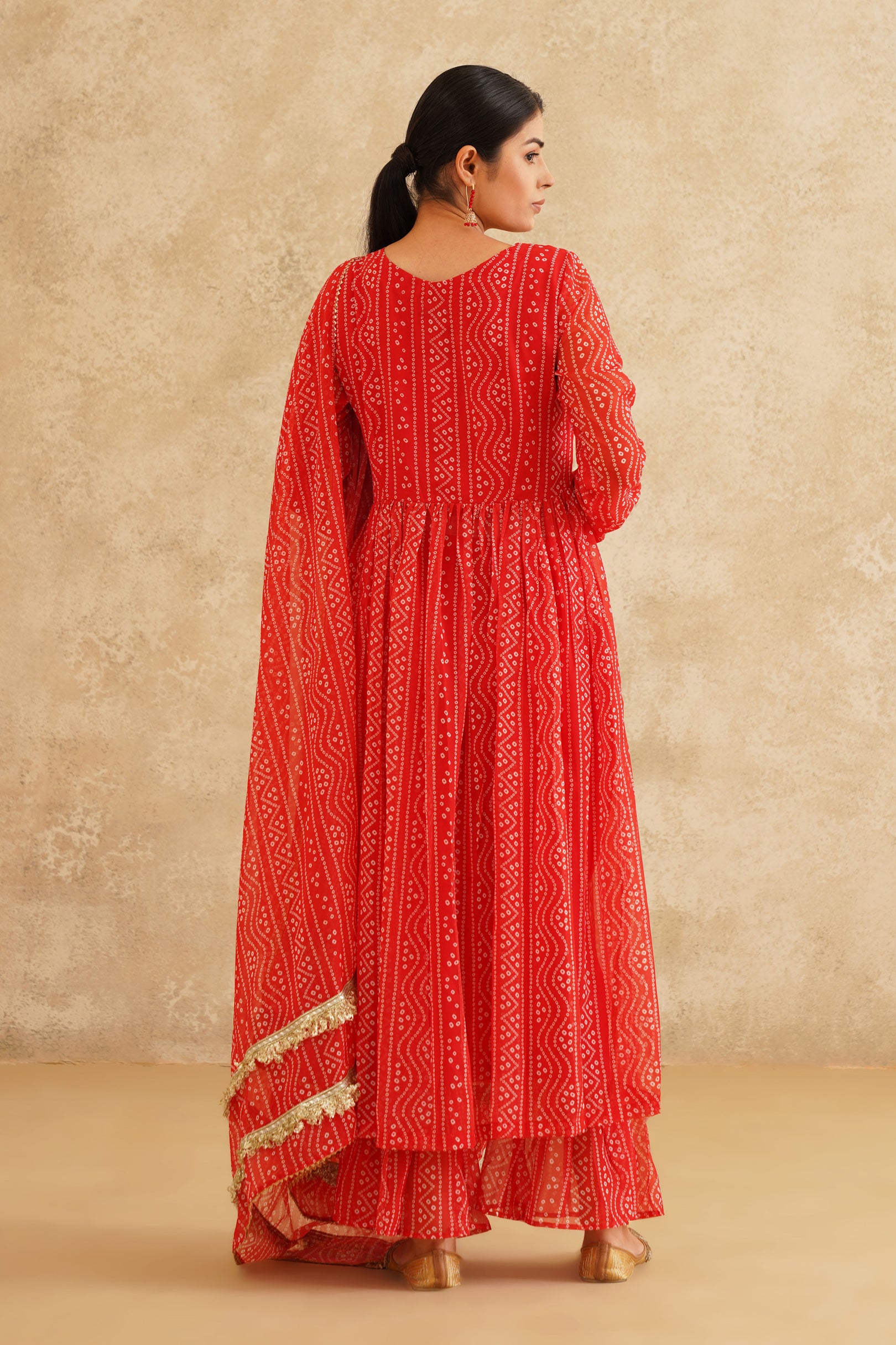 Vermillion Vogue Chana Bandhej Anarkali Suit