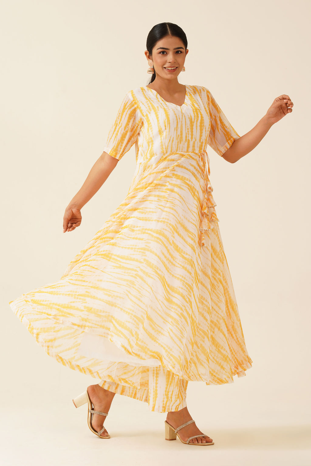Marigold Magic Lehriya Print Anarkali Suit