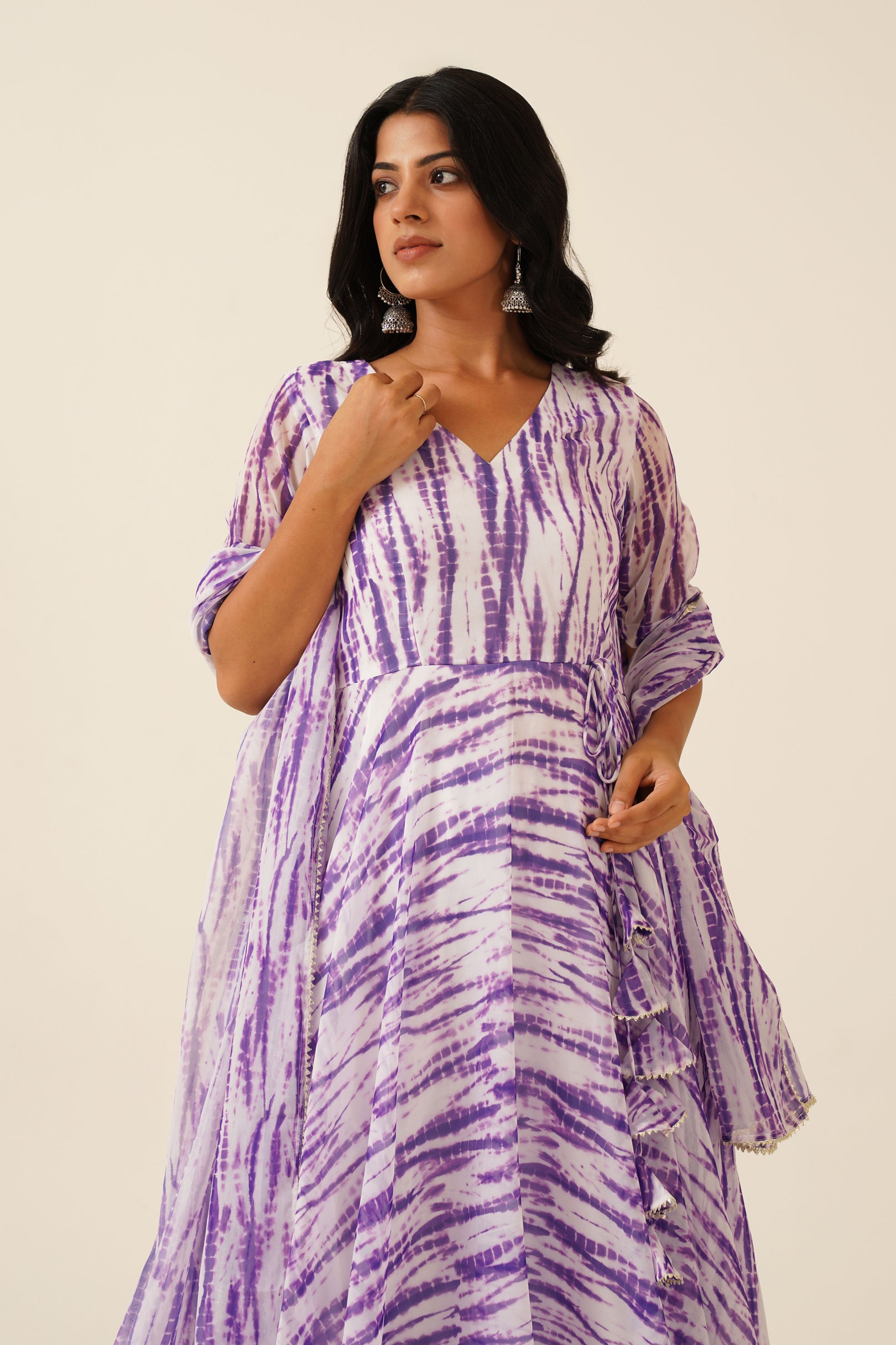 Royal Orchid Lehriya Print Anarkali Suit