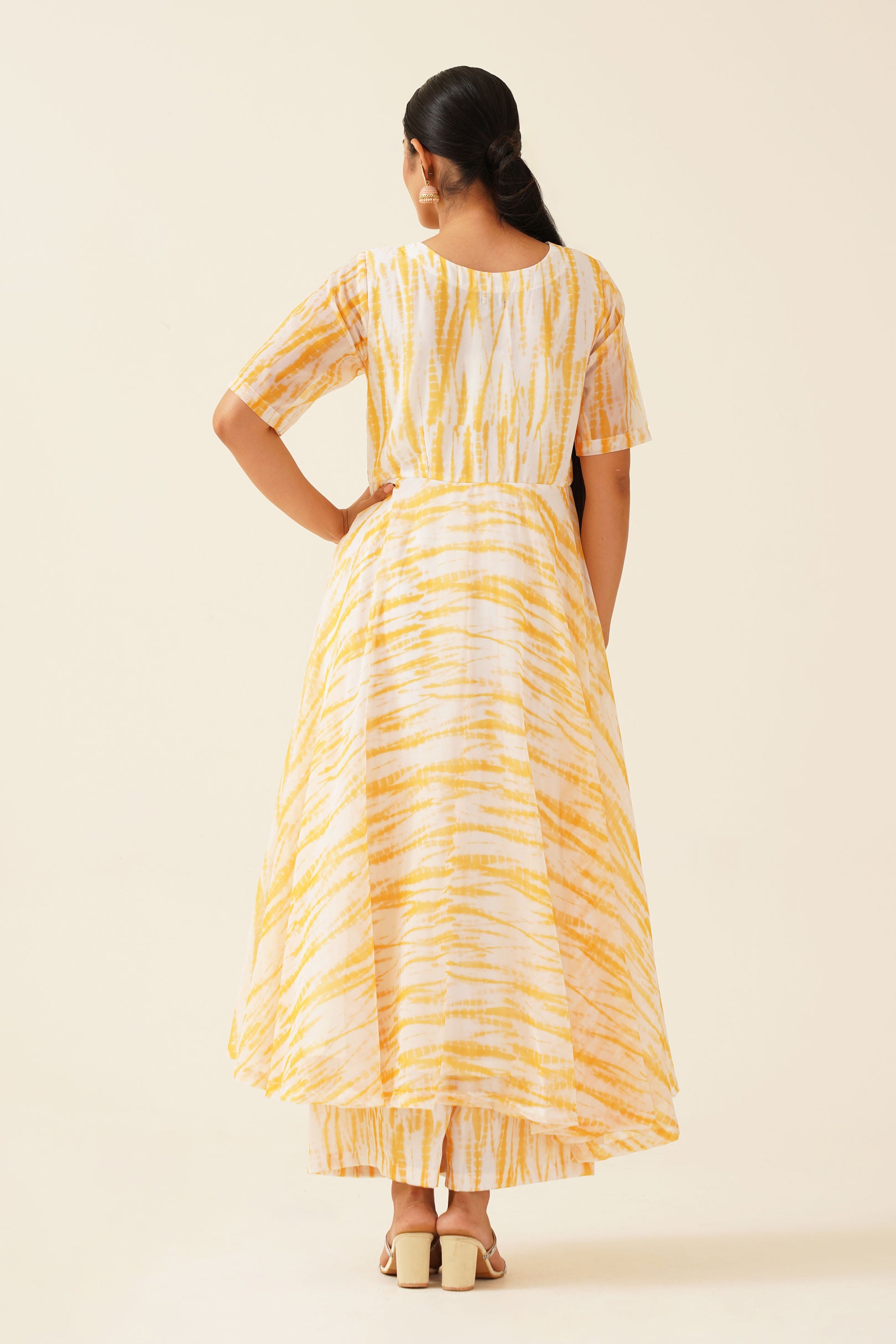 Marigold Magic Lehriya Print Anarkali Suit