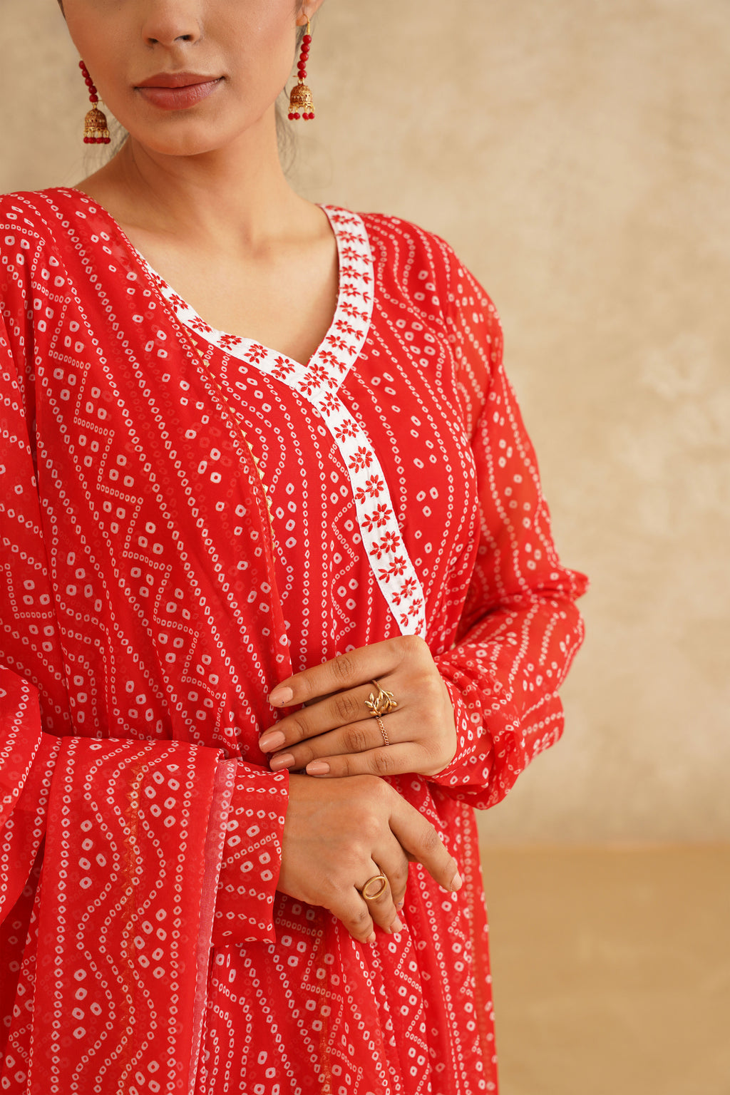 Vermillion Vogue Chana Bandhej Anarkali Suit