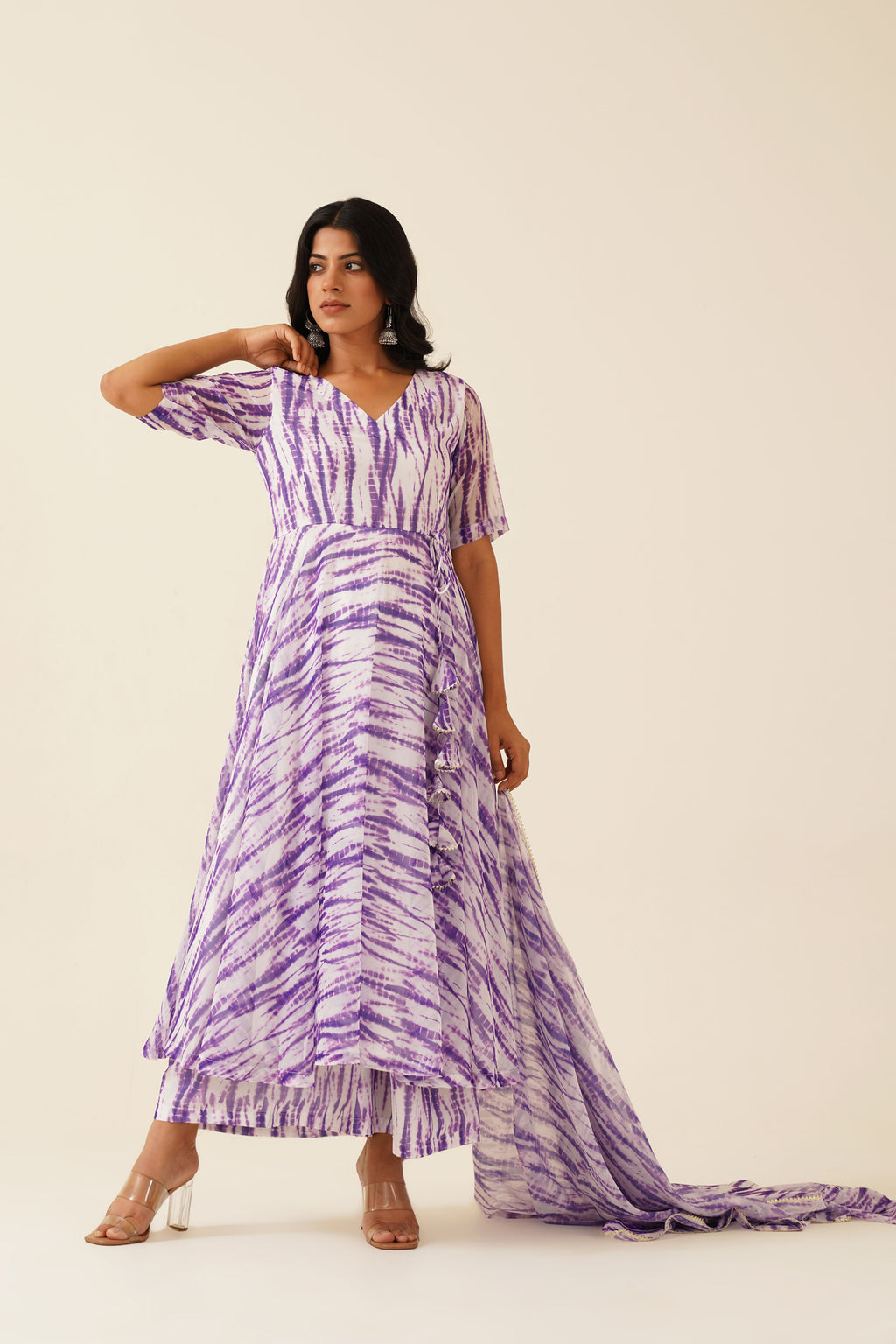 Royal Orchid Lehriya Print Anarkali Suit