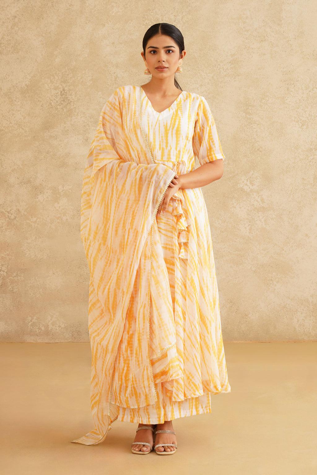 Marigold Magic Lehriya Print Anarkali Suit