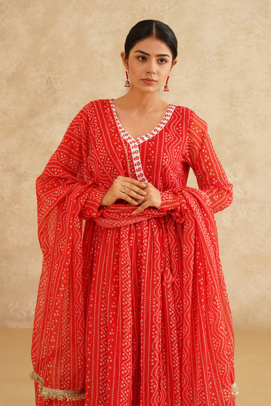 Vermillion Vogue Chana Bandhej Anarkali Suit