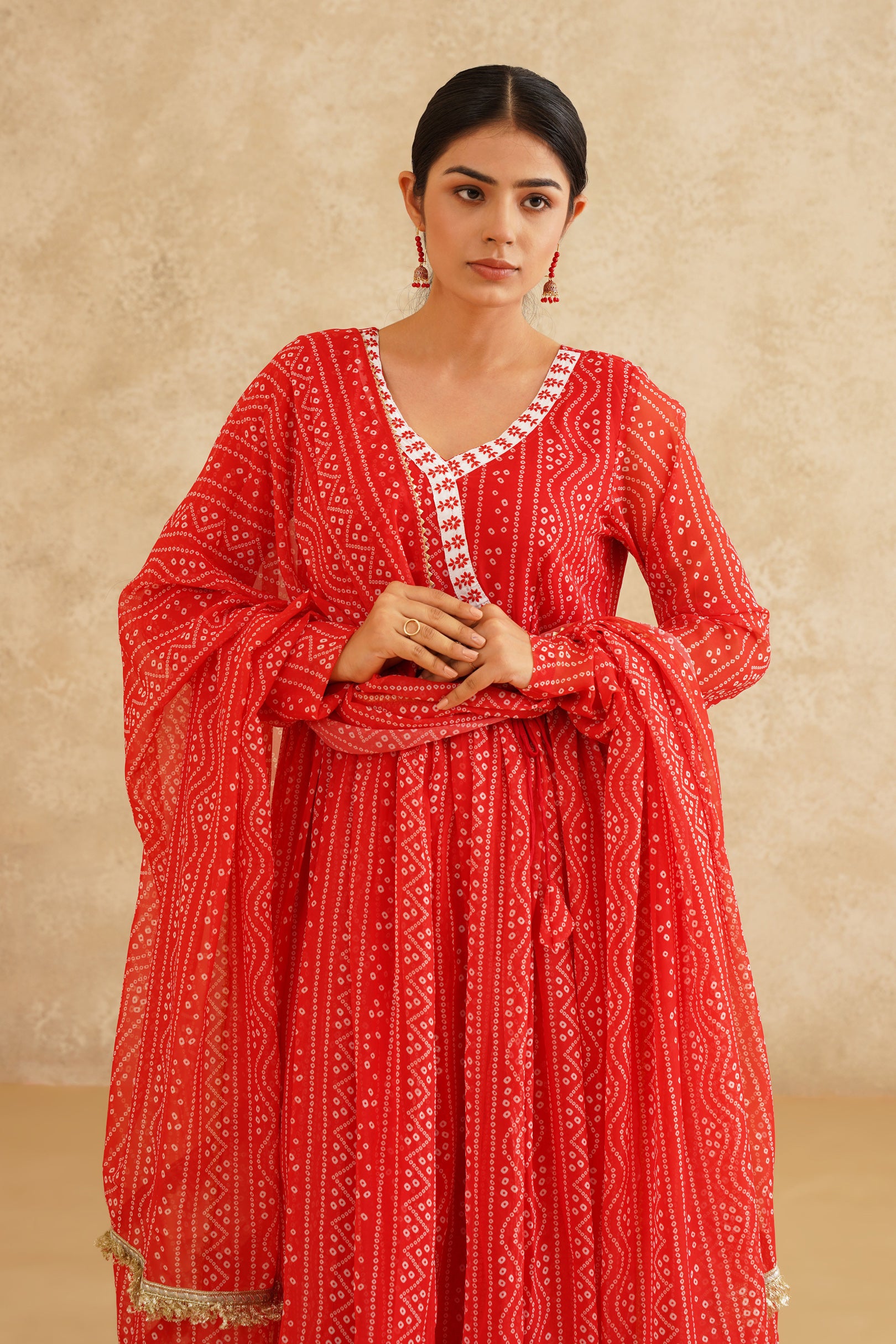 Vermillion Vogue Chana Bandhej Anarkali Suit