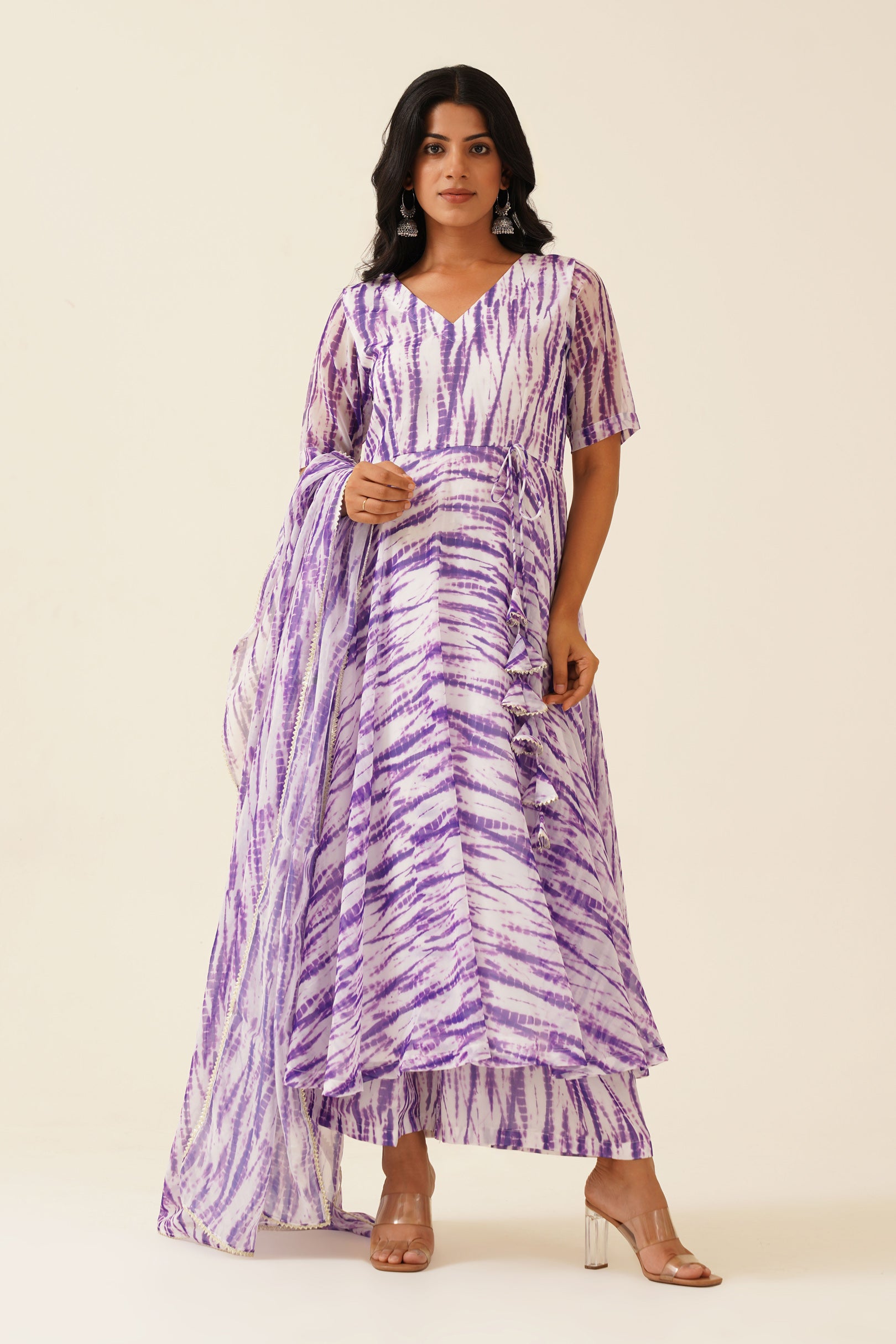 Royal Orchid Lehriya Print Anarkali Suit