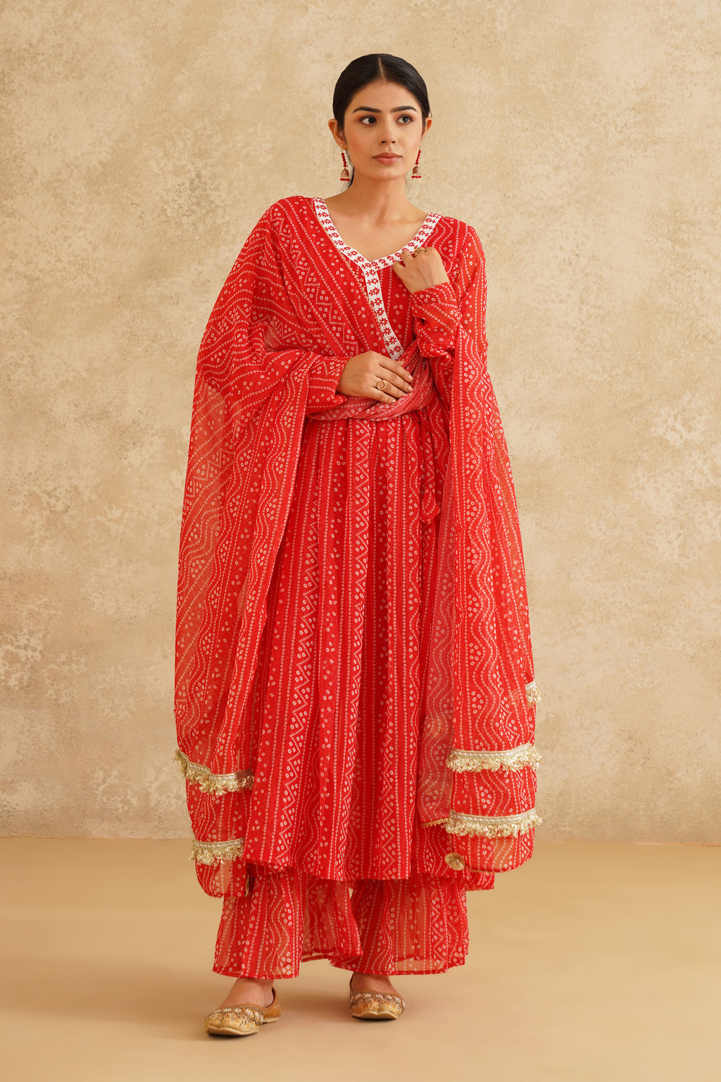 Vermillion Vogue Chana Bandhej Anarkali Suit