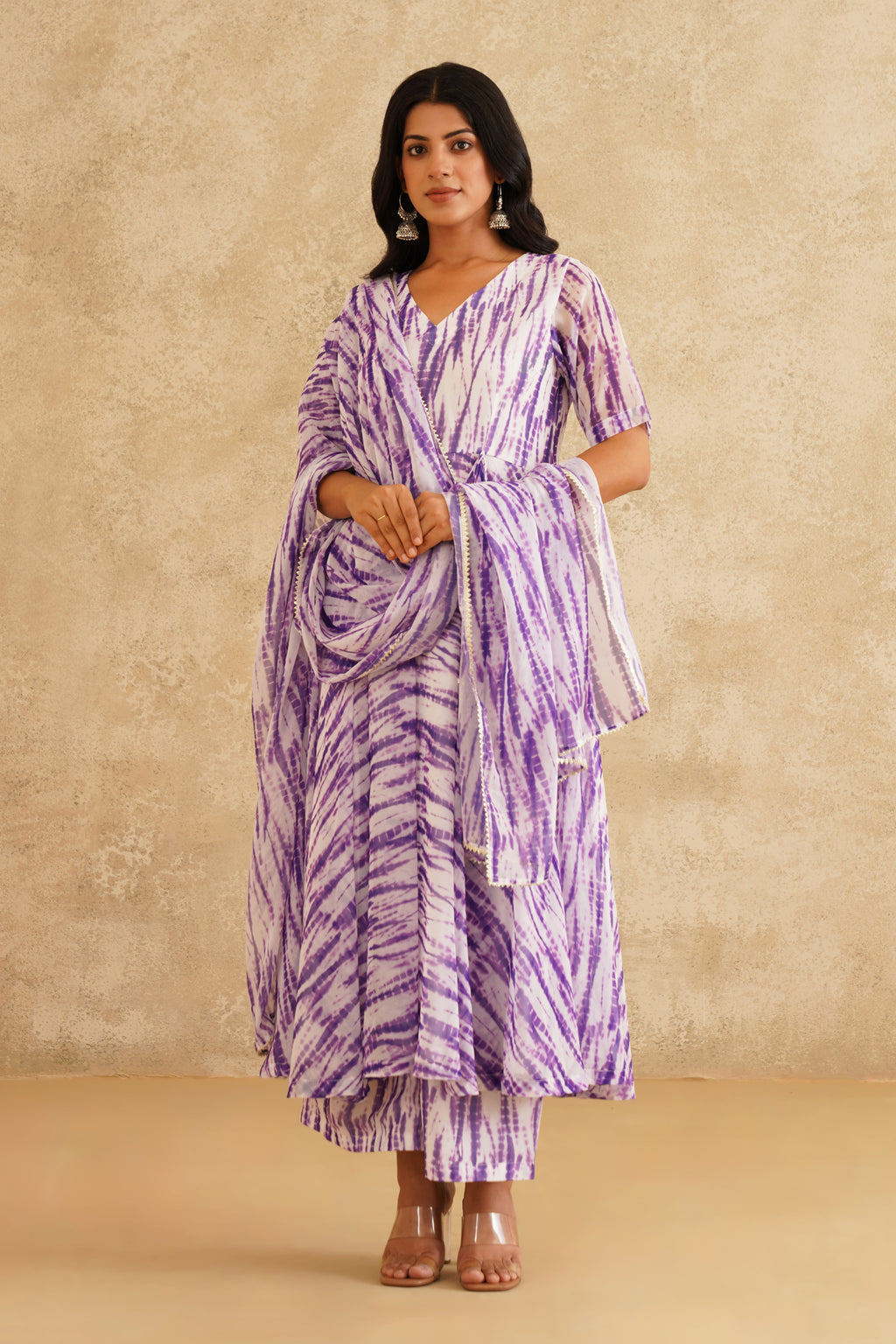 Royal Orchid Lehriya Print Anarkali Suit