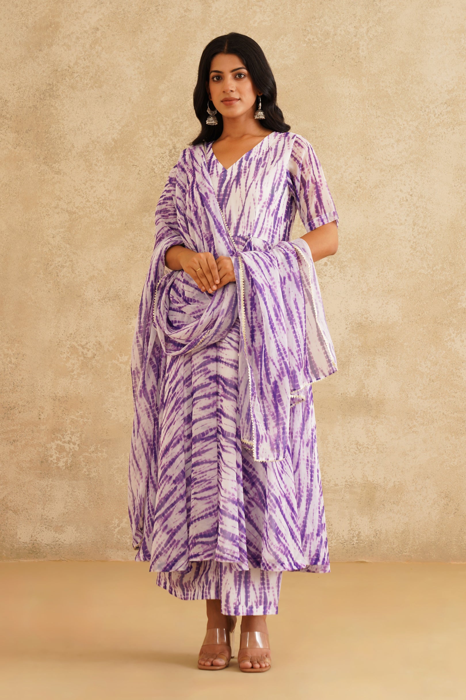 Royal Orchid Lehriya Print Anarkali Suit