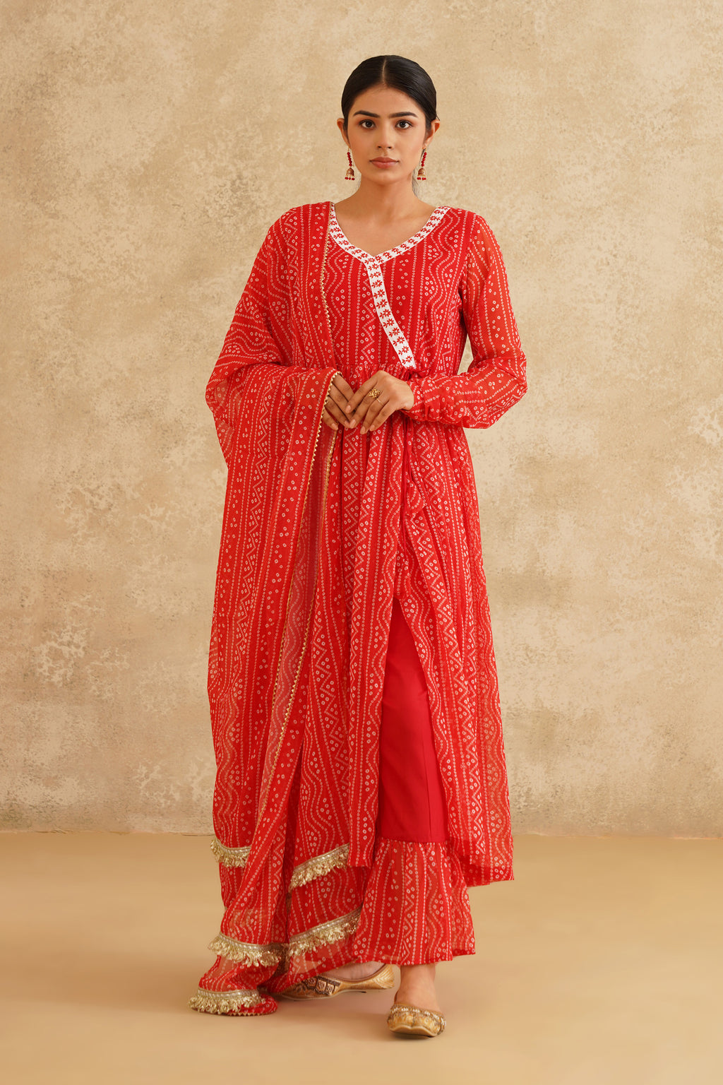 Vermillion Vogue Chana Bandhej Anarkali Suit