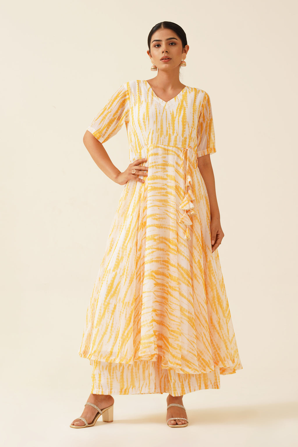 Marigold Magic Lehriya Print Anarkali Suit