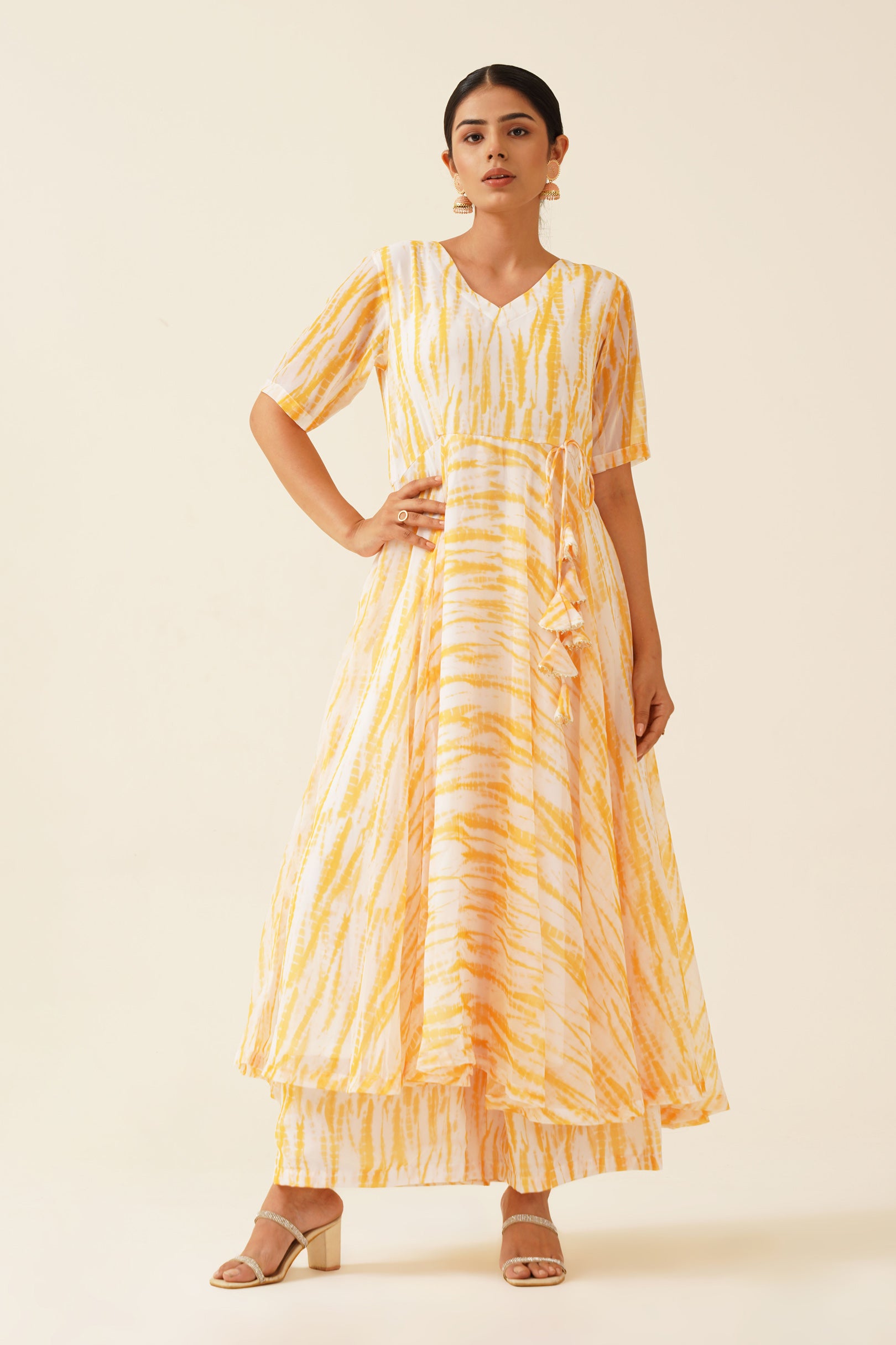 Marigold Magic Lehriya Print Anarkali Suit