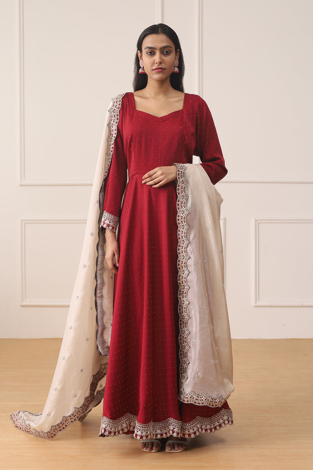 RUBY GLOW MILANO SATIN ANARKALI SUIT