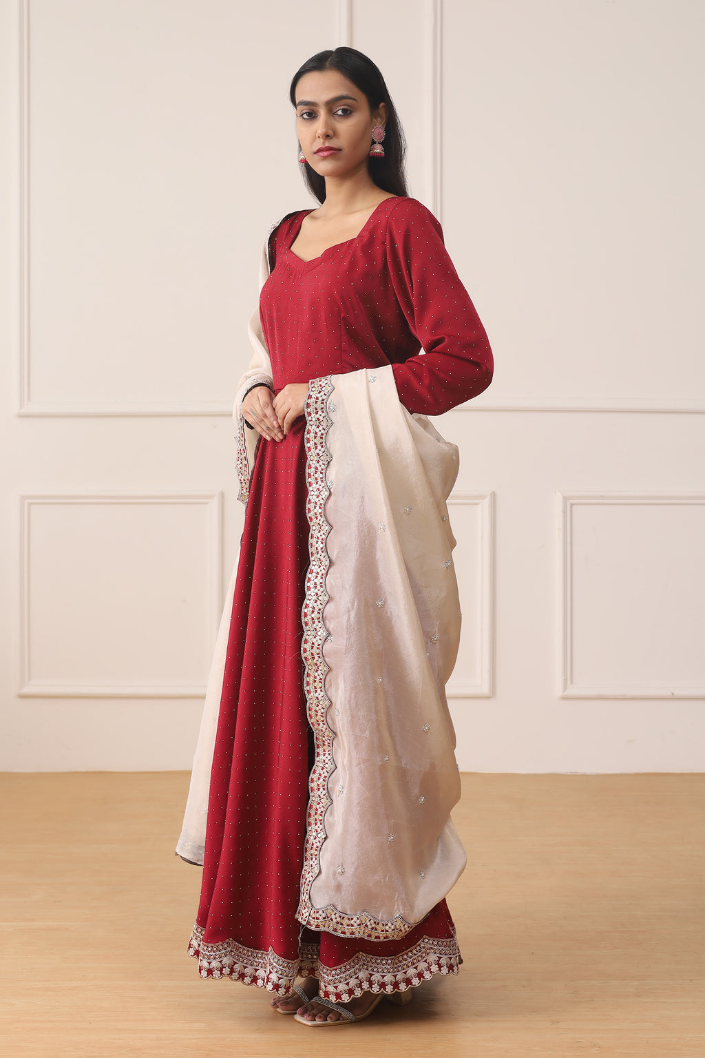RUBY GLOW MILANO SATIN ANARKALI SUIT