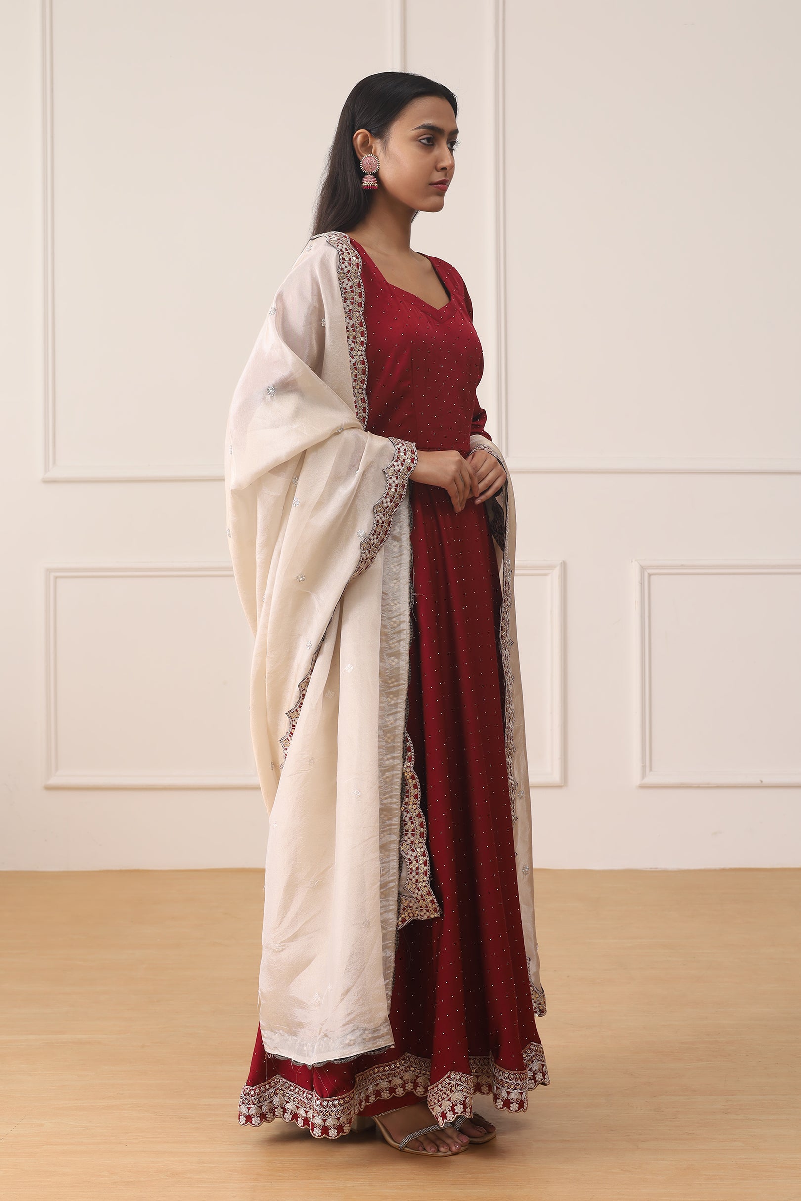 RUBY GLOW MILANO SATIN ANARKALI SUIT