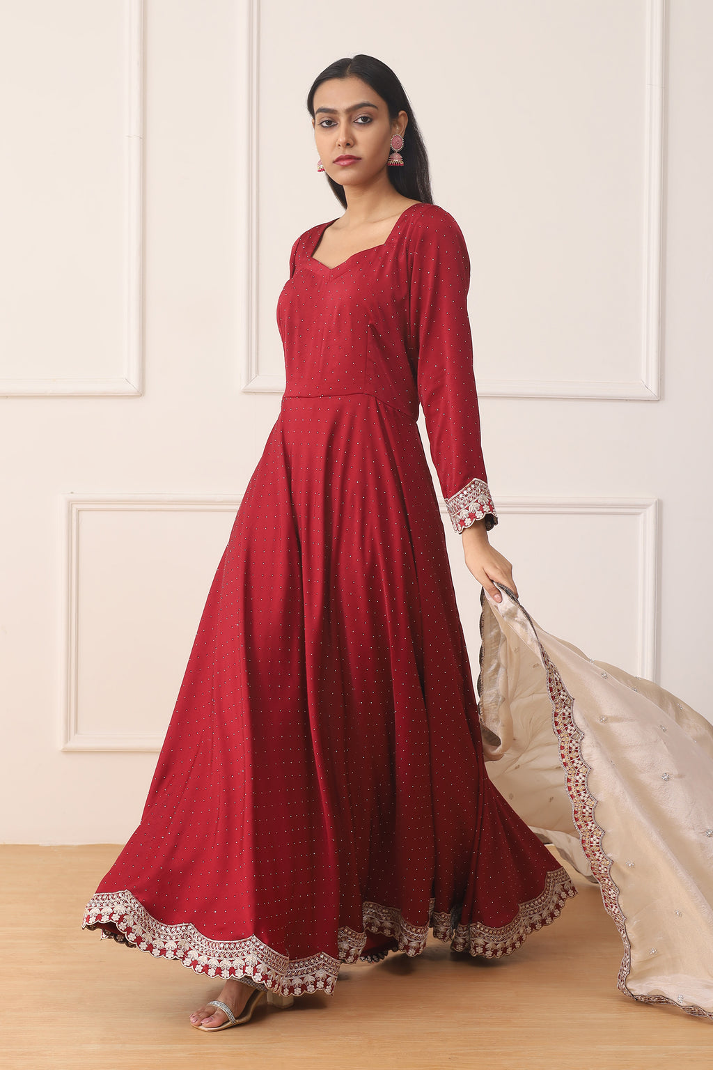RUBY GLOW MILANO SATIN ANARKALI SUIT