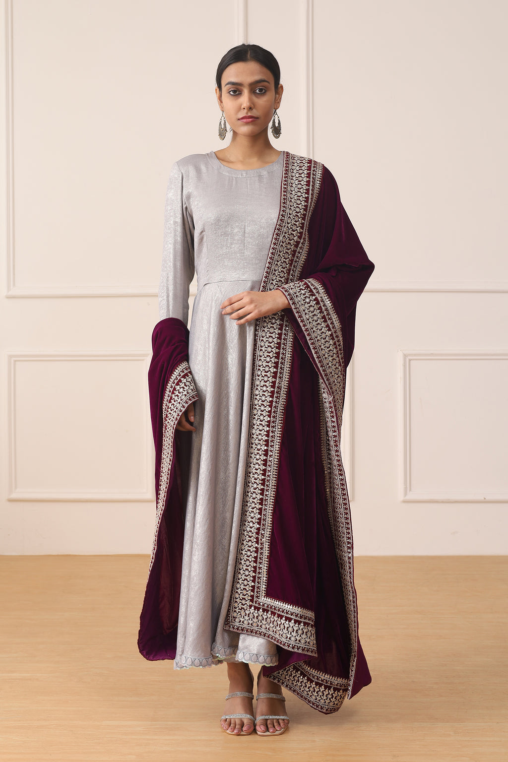 SMOKY SILVER ORCHID BLOOM ANARKALI SUIT
