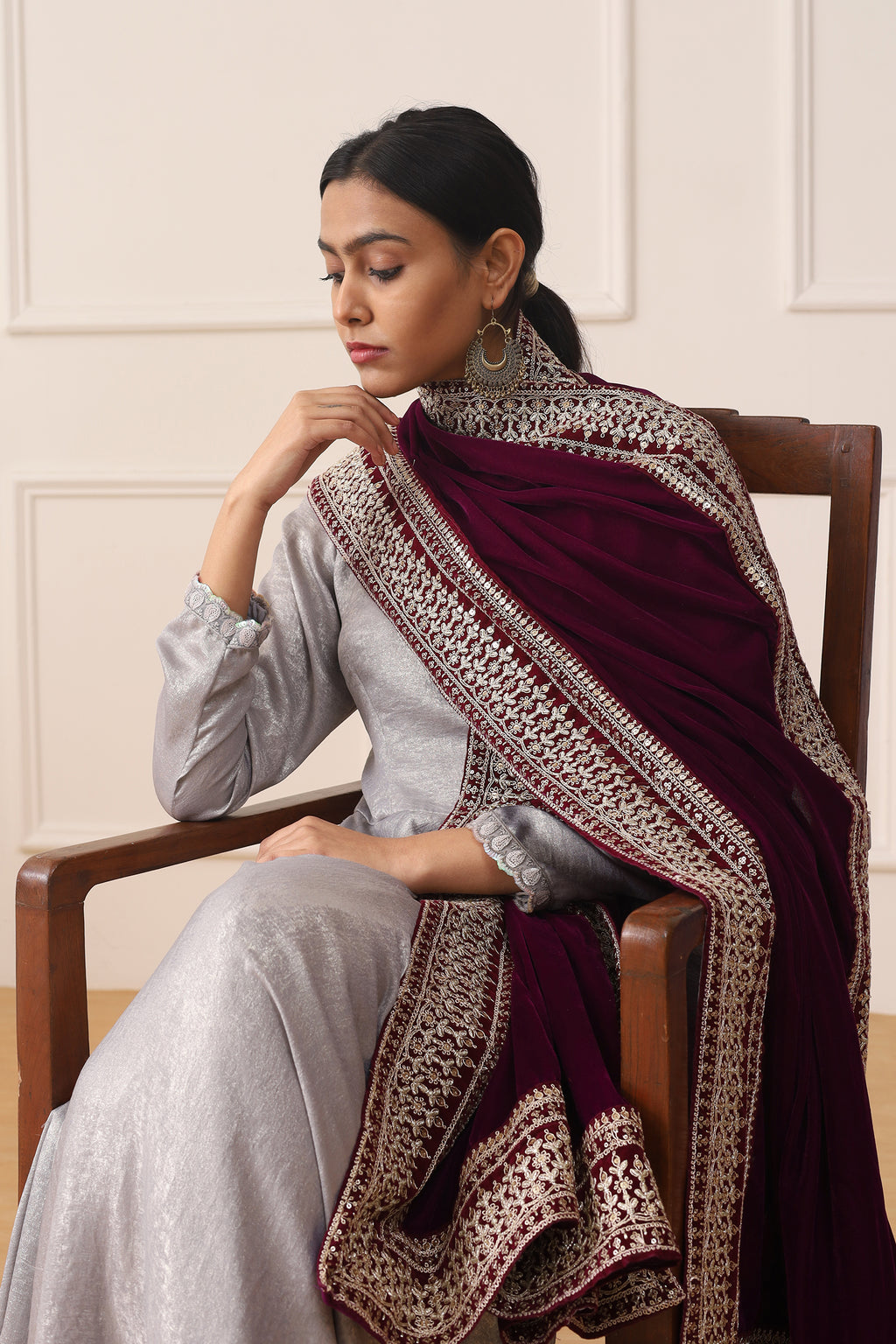 SMOKY SILVER ORCHID BLOOM ANARKALI SUIT