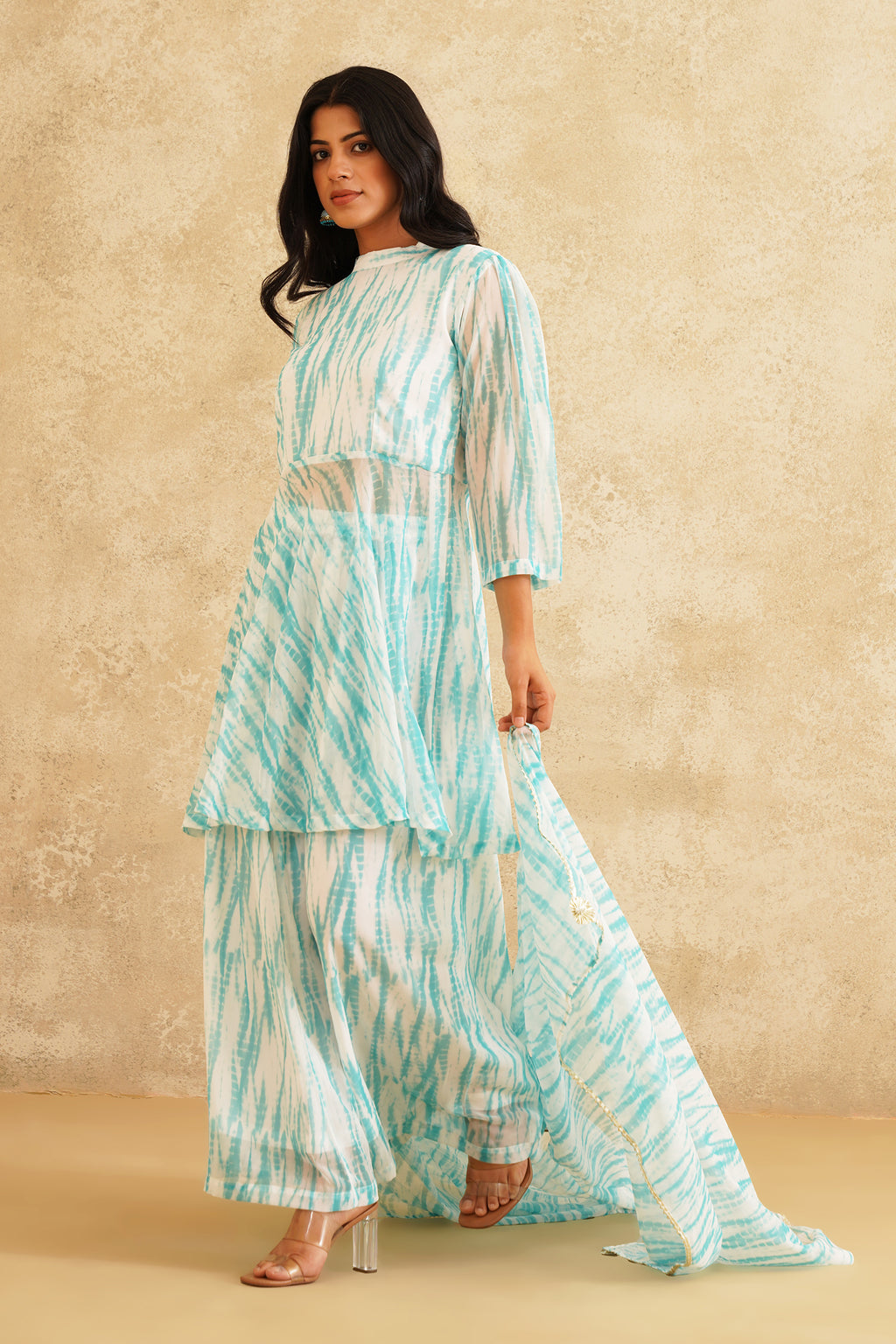 Sea Breeze Lehriya Print A-Line Suit