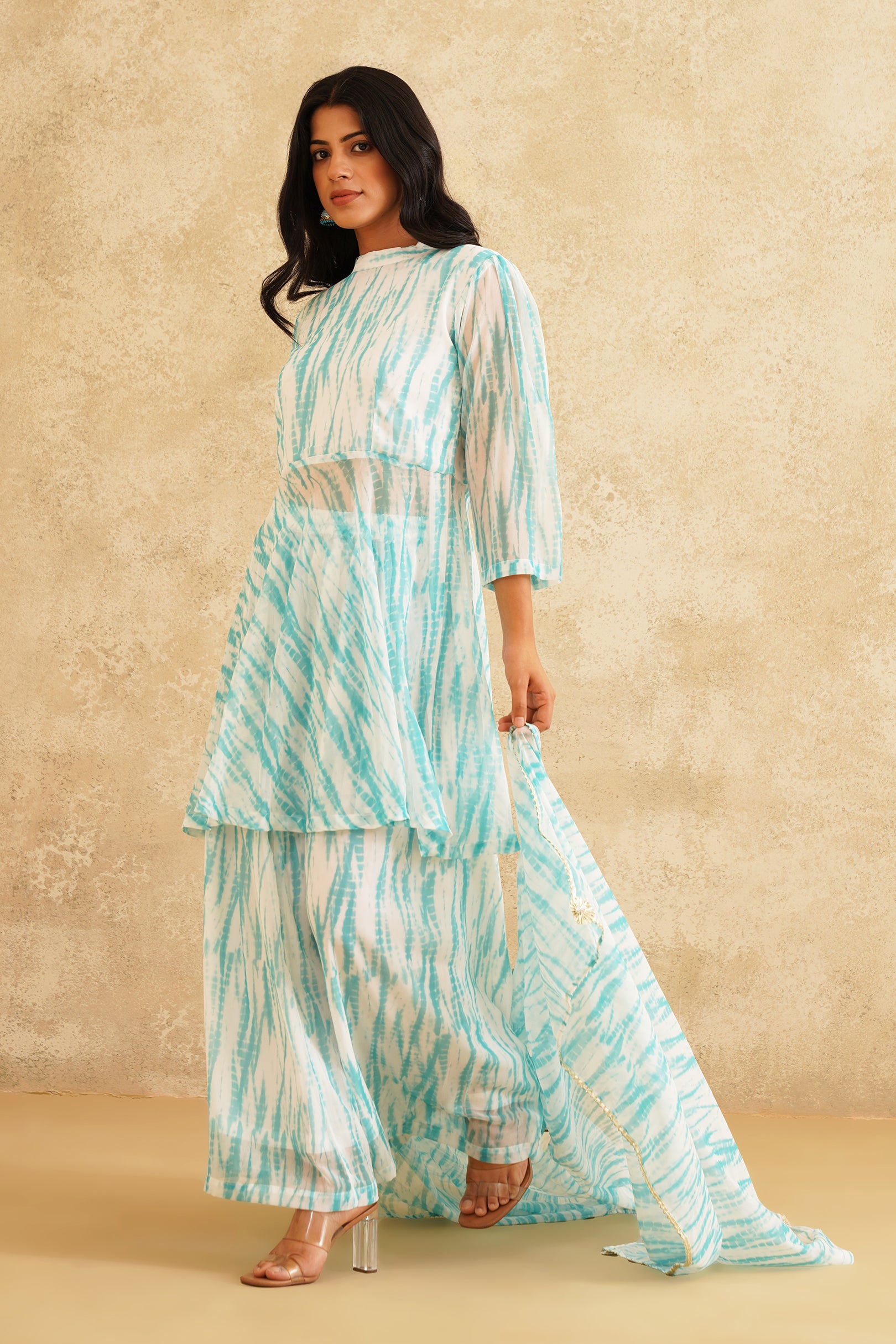 Sea Breeze Lehriya Print A-Line Suit