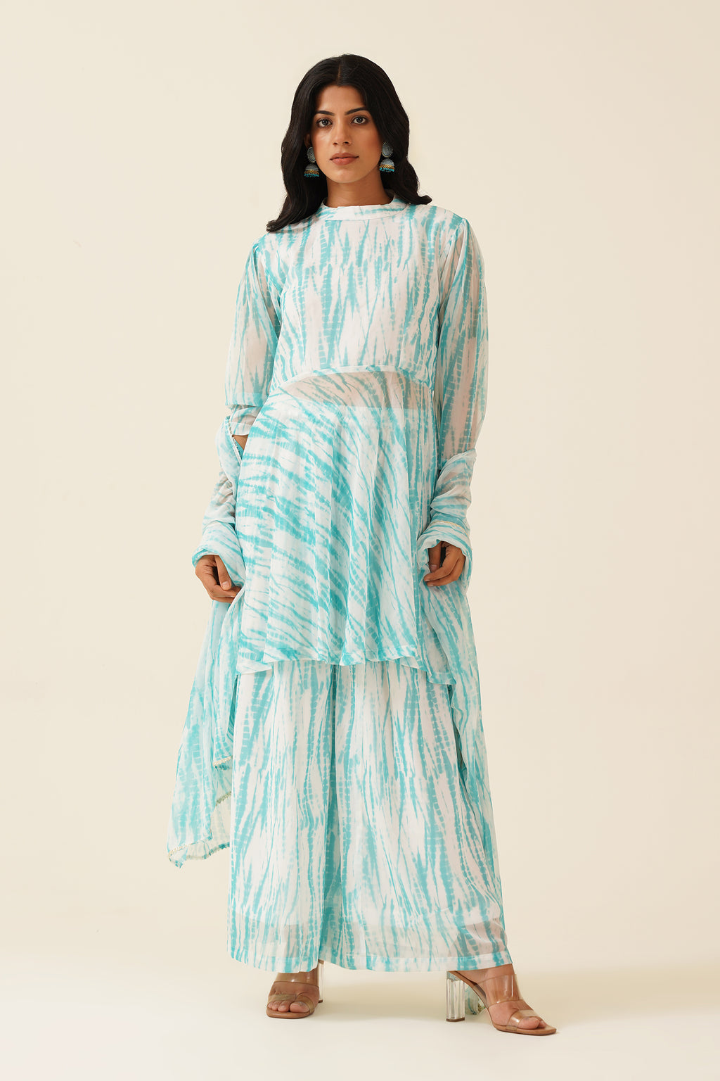 Sea Breeze Lehriya Print A-Line Suit