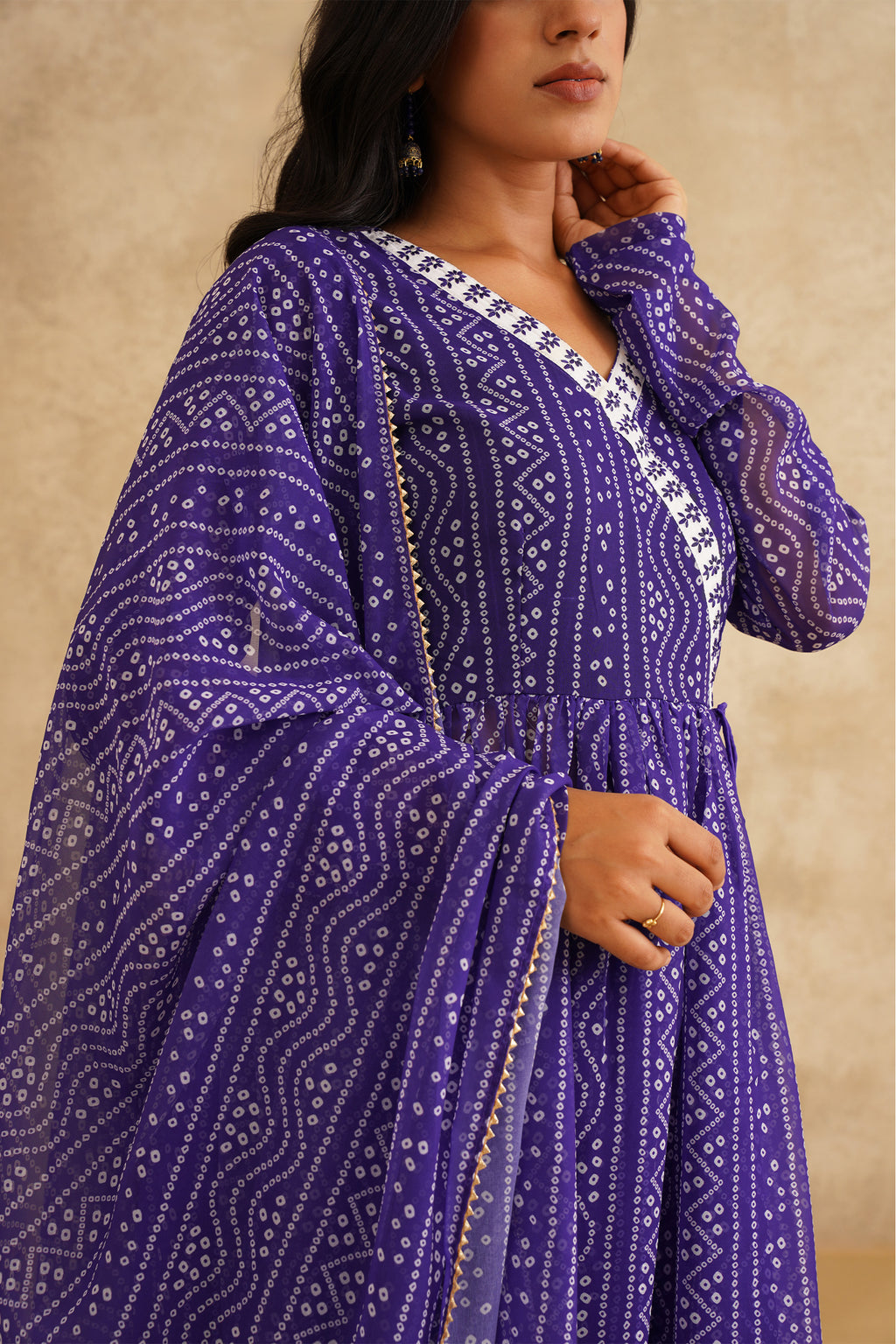 Azure Allure Chana Bandhej Anarkali Suit