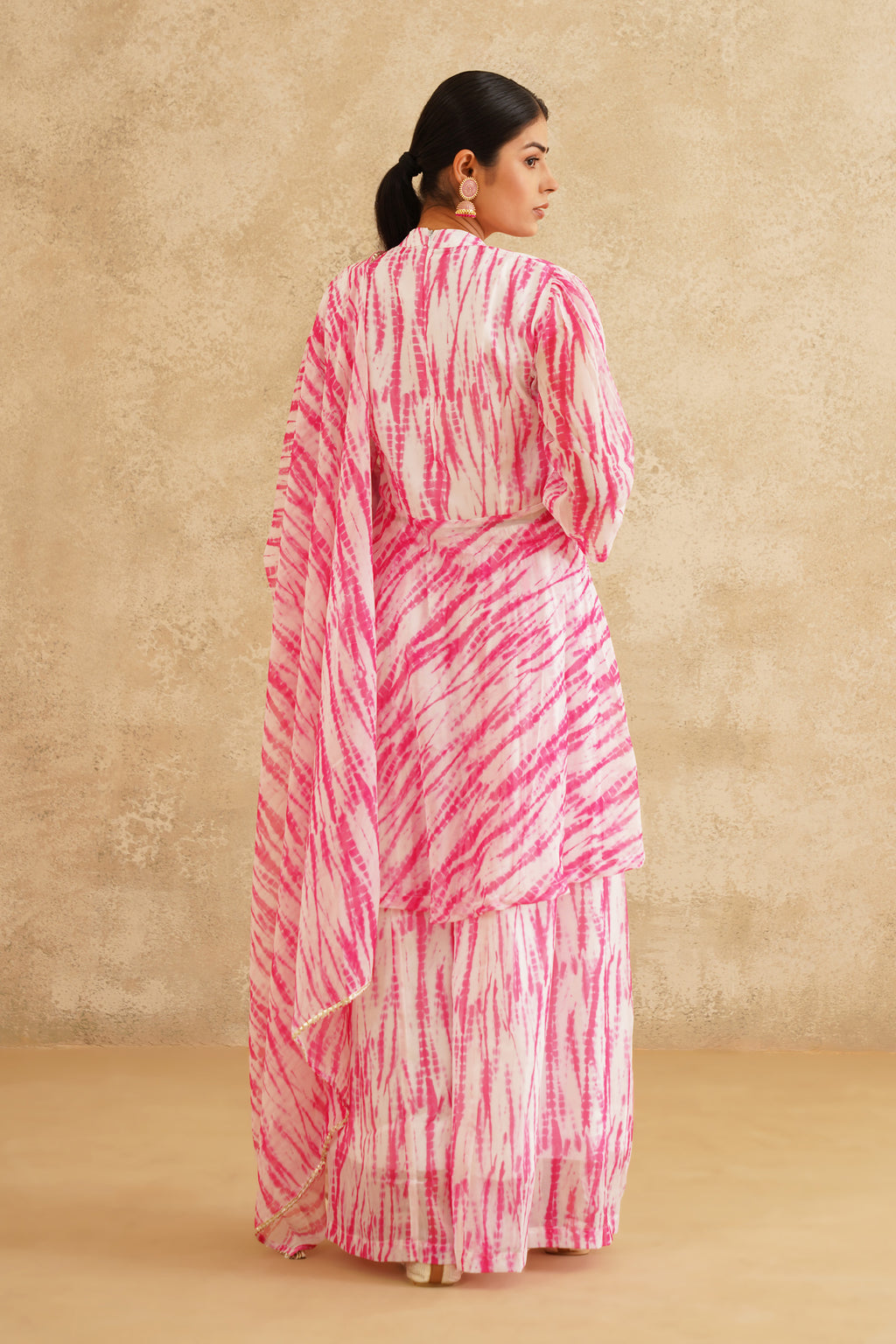 Blush Bloom Gulabi Lehriya Print A-Line Suit