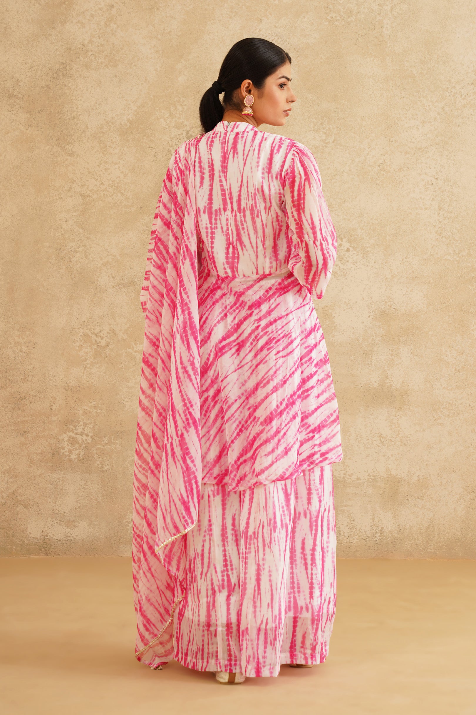 Blush Bloom Gulabi Lehriya Print A-Line Suit