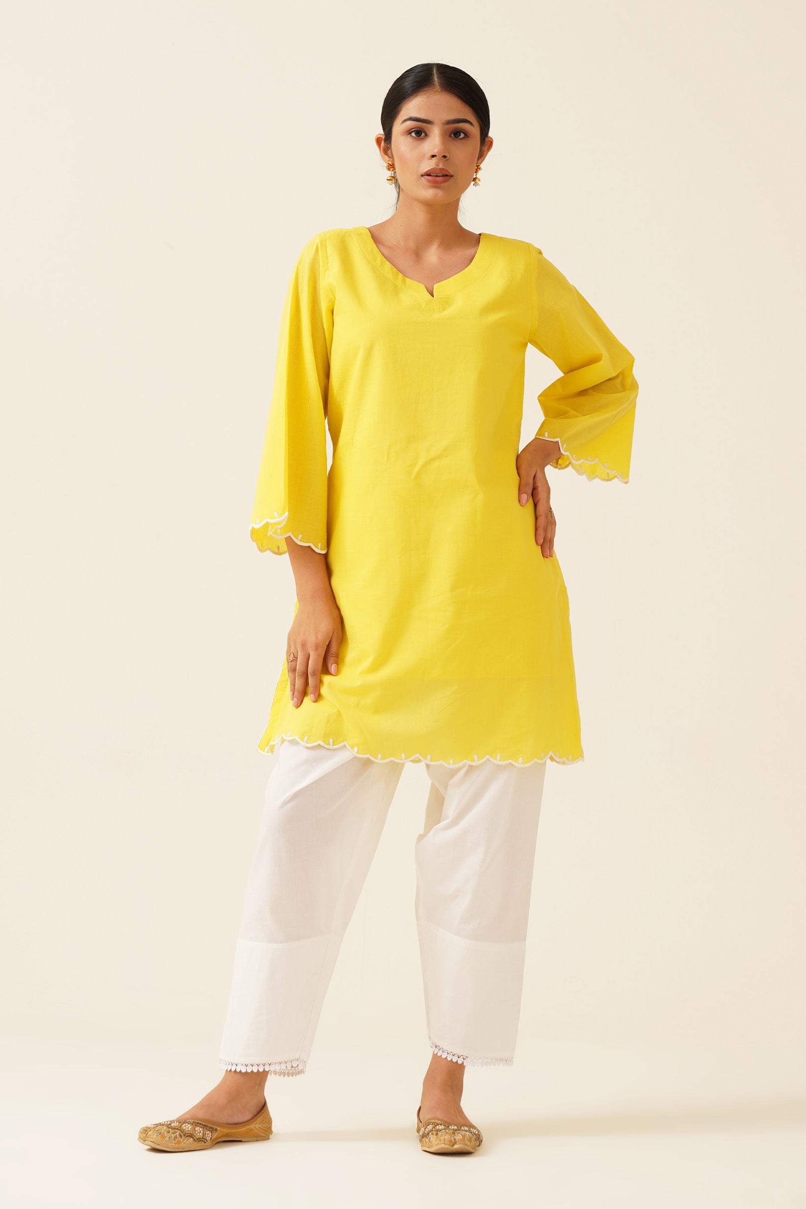 Lemon Yellow Kurta With White Pants