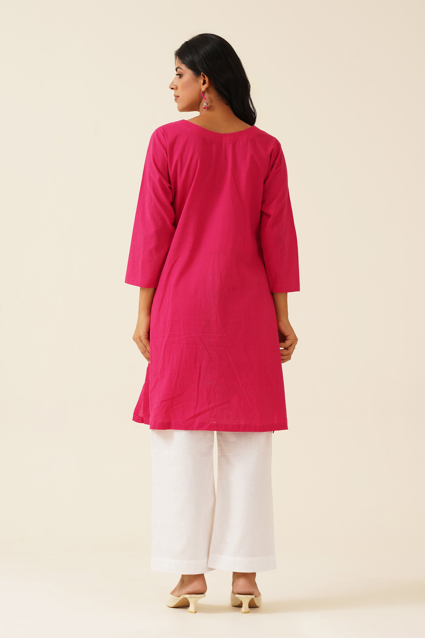 Hot Pink Kurti With White Pants