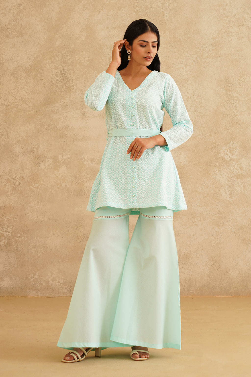 Aquamarine Chikankari Delight With Belt