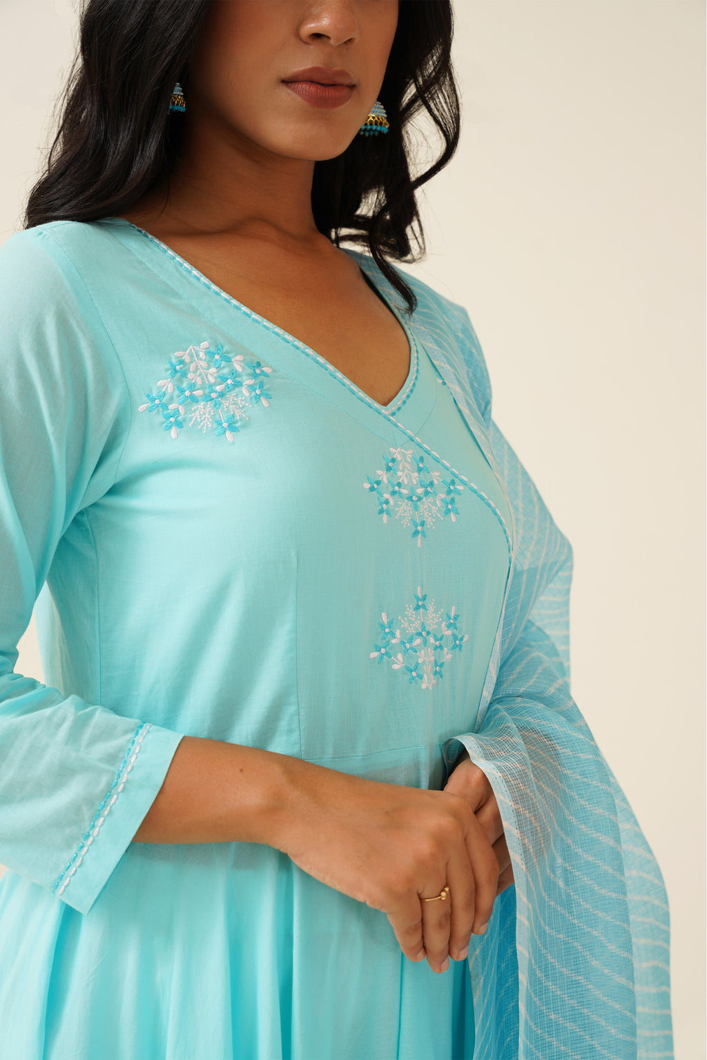 Firozi Anarkali with Lehriya Kota Dupatta