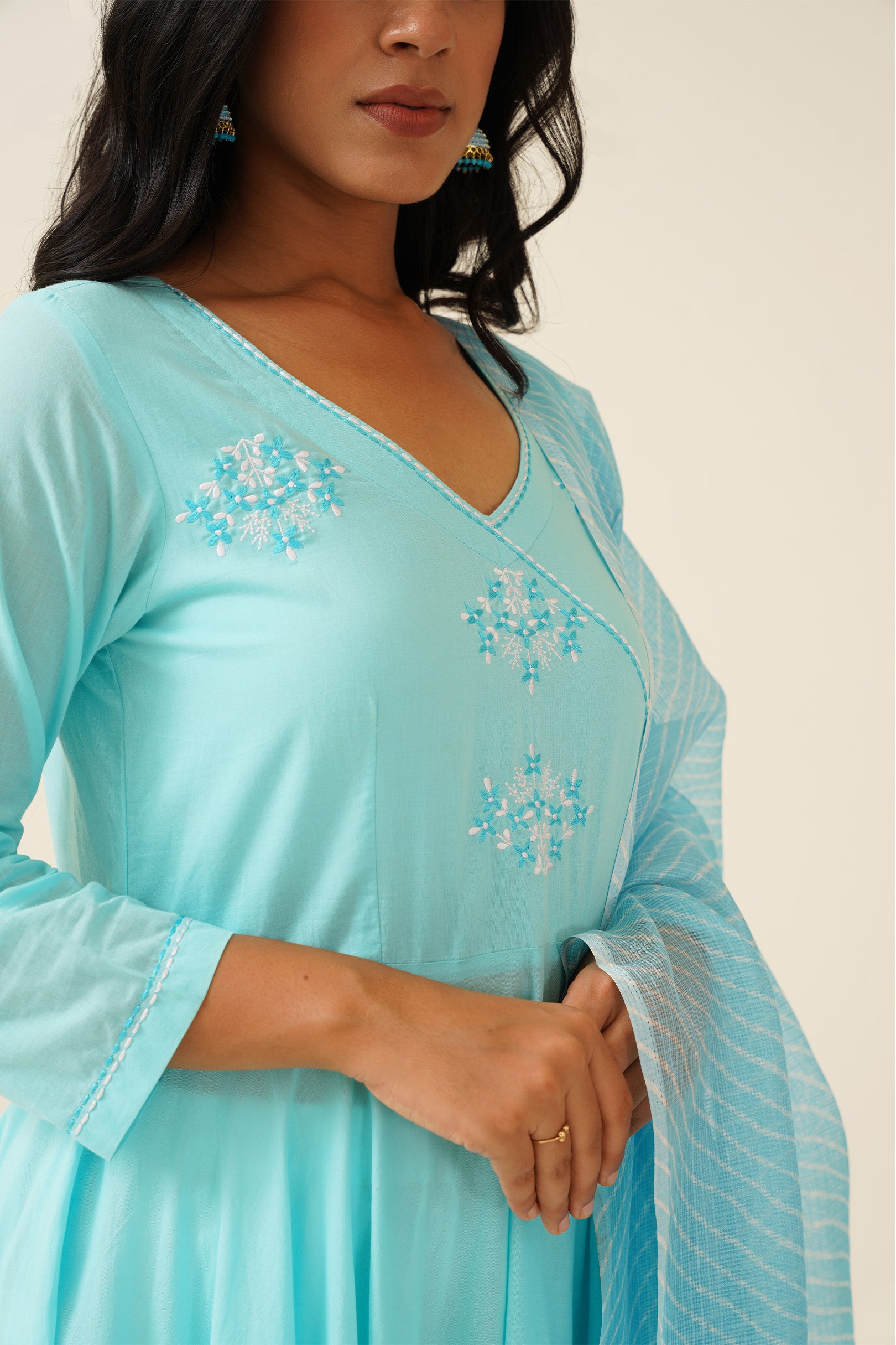 Firozi Anarkali with Lehriya Kota Dupatta
