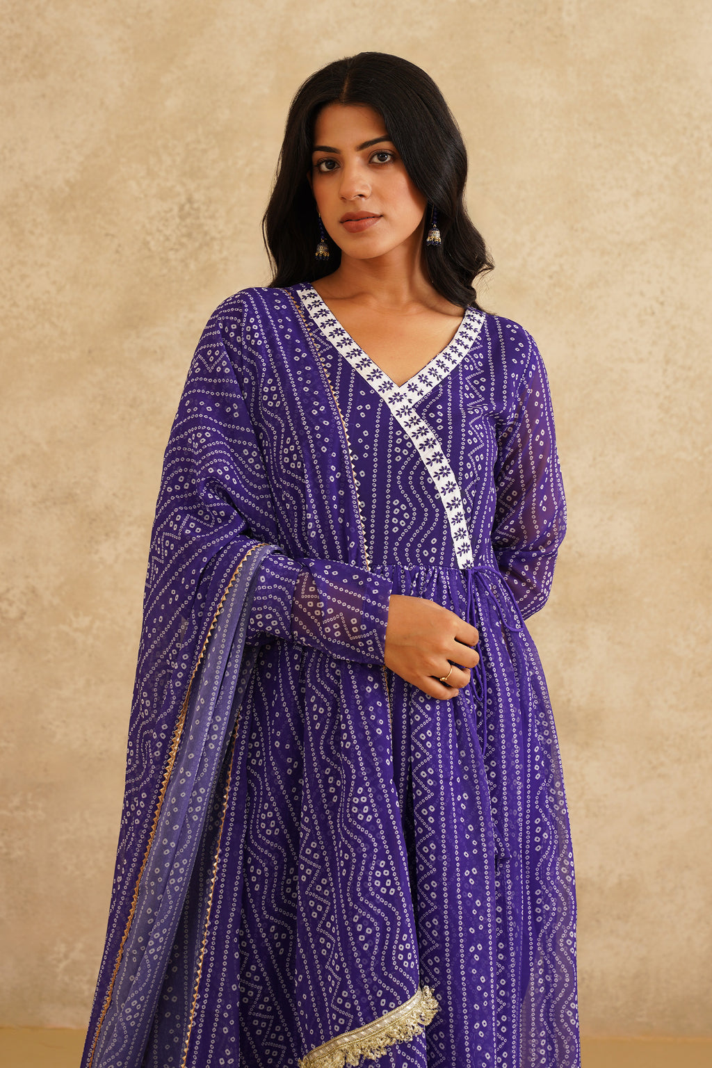 Azure Allure Chana Bandhej Anarkali Suit